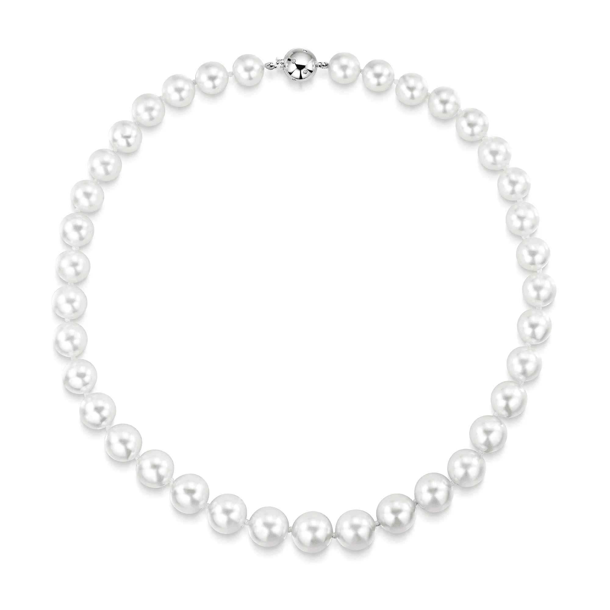 South Sea Cultured Graduated Pearl Necklet & White Gold Scattered Diamond Ball Clasp