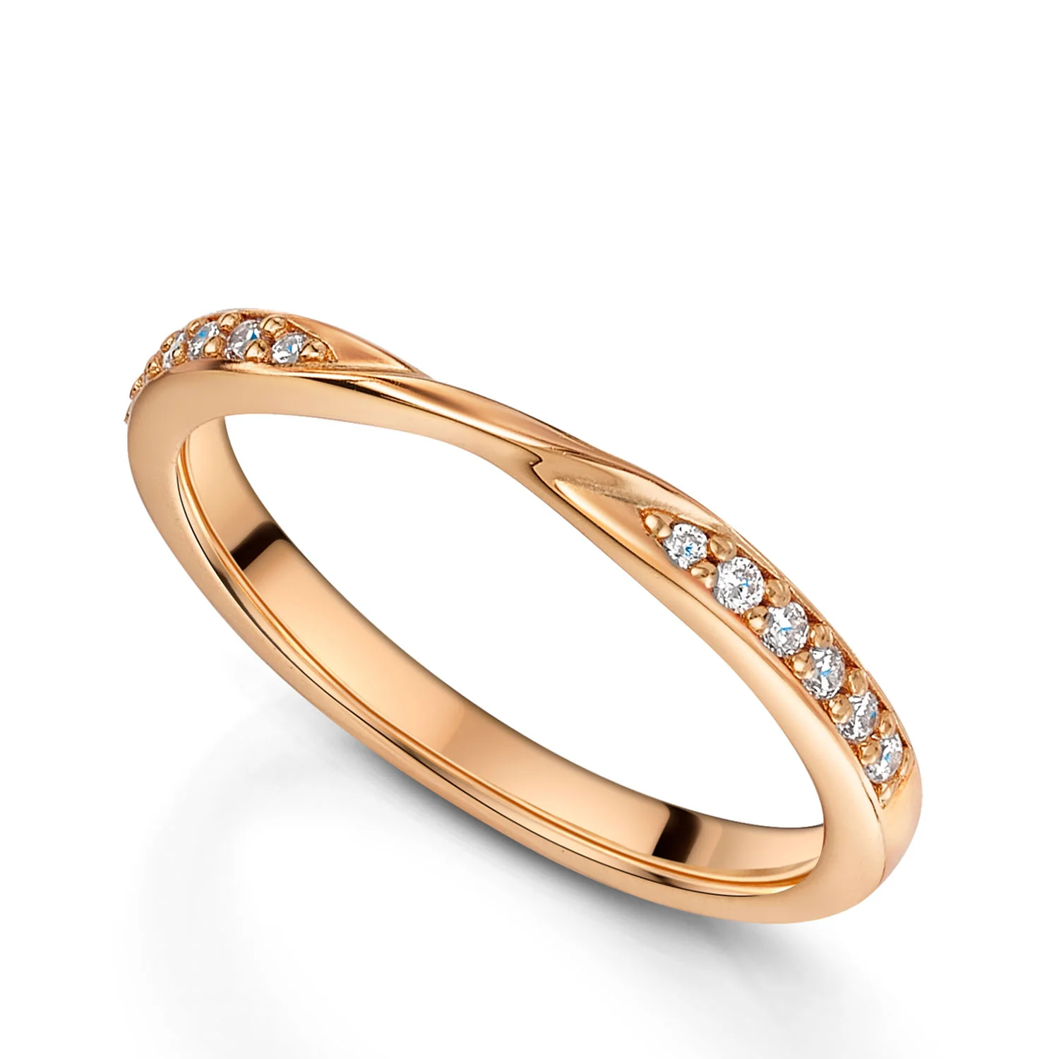 18ct Rose Gold Diamond Shaped Twist Wedding Ring