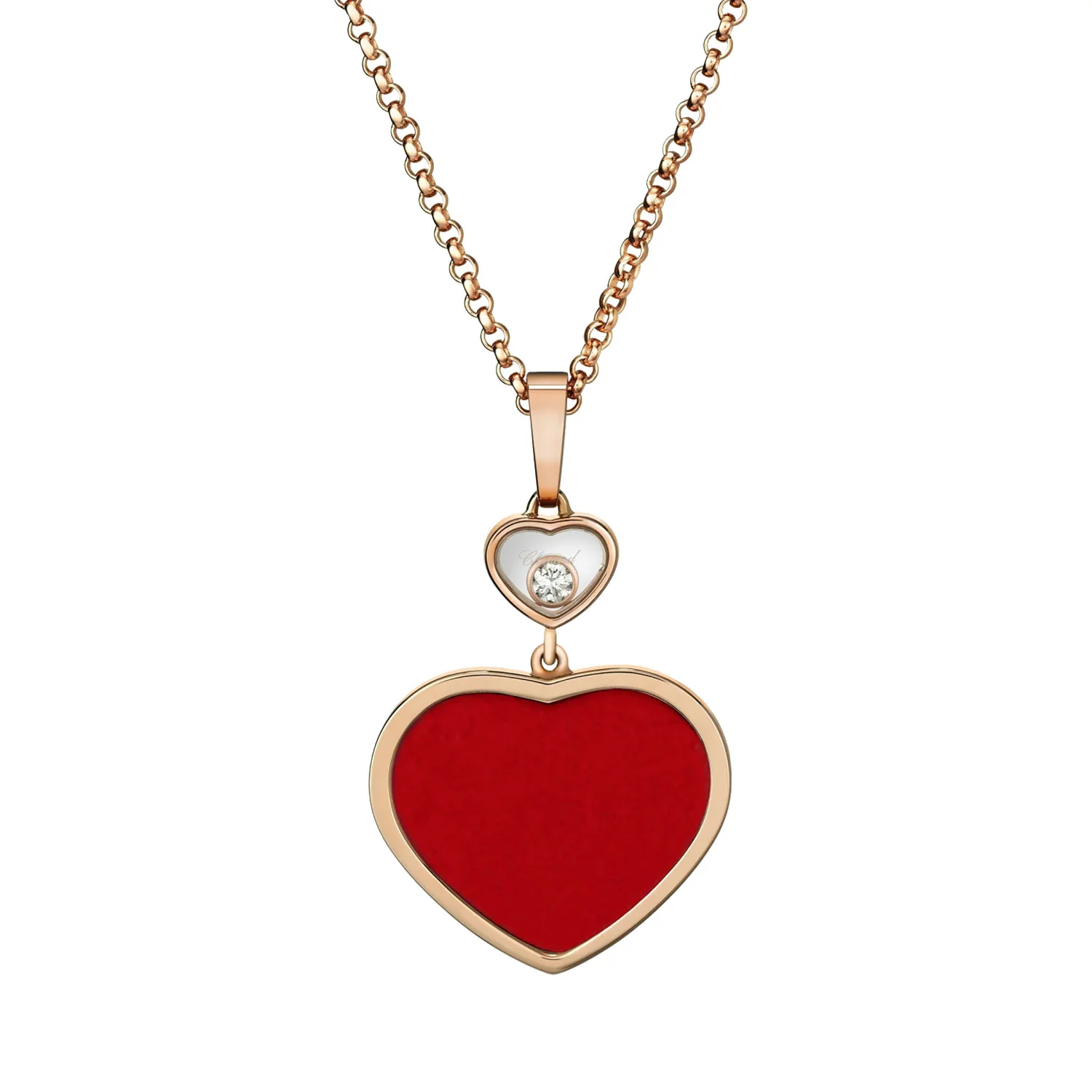 18ct Rose Gold Happy Hearts Red Stone Heart & Diamond Pendant