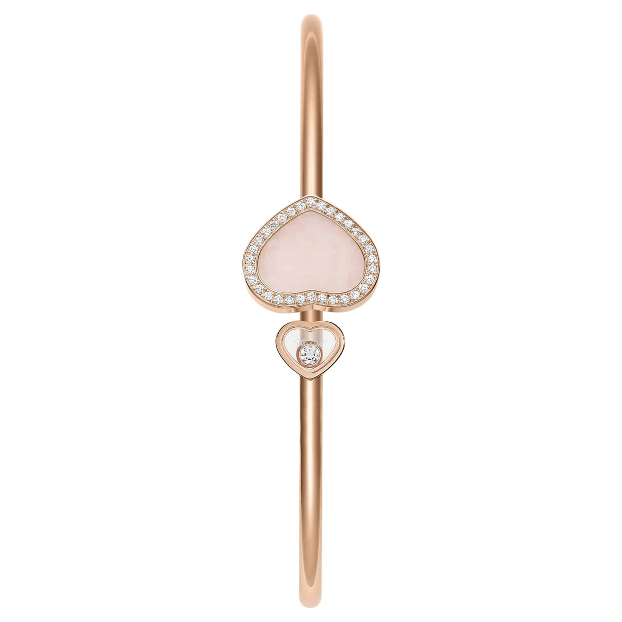 18ct Rose Gold Happy Hearts Pink Opal & Diamond Set Bangle - Image 2