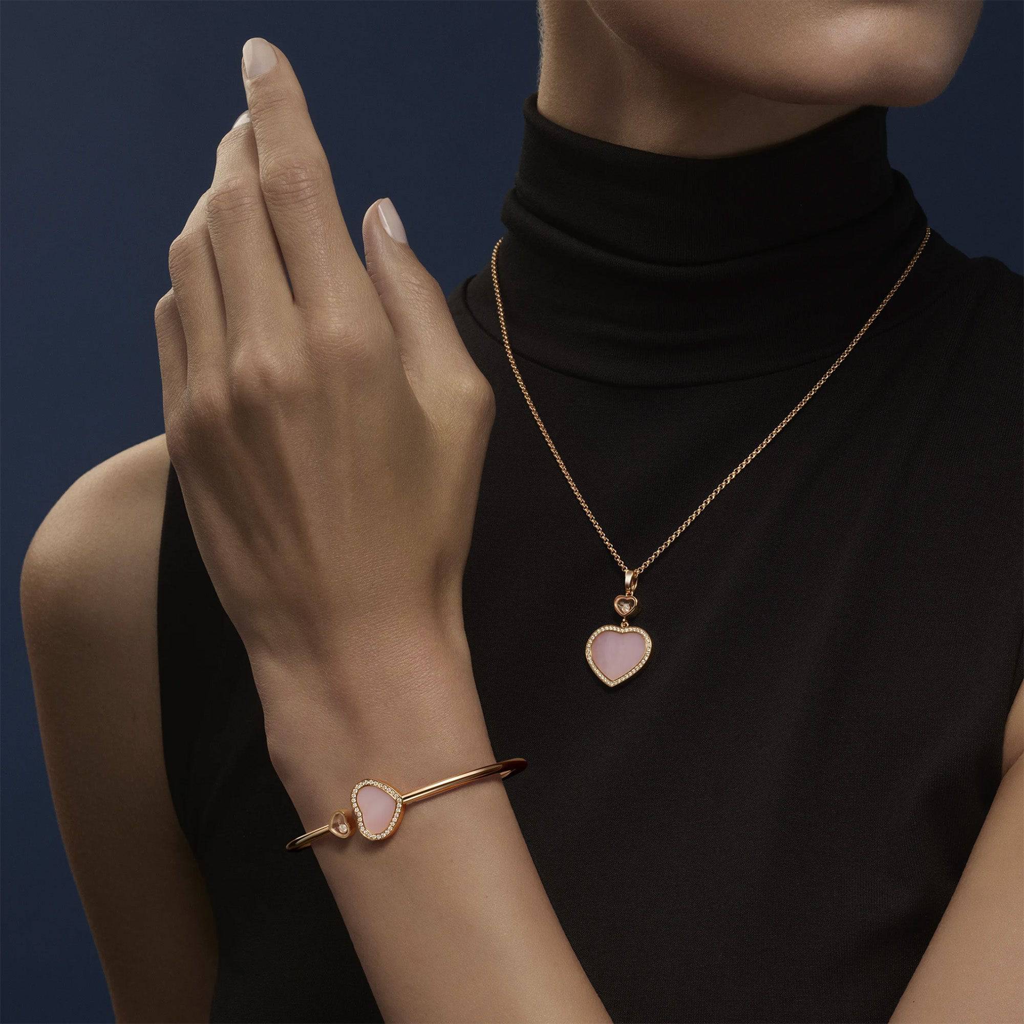 18ct Rose Gold Happy Hearts Pink Opal & Diamond Set Bangle - Image 3