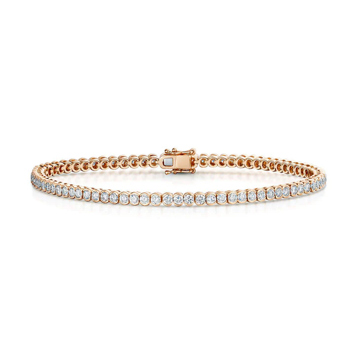 18ct Rose Gold Round Brilliant Cut Diamond Rub Over Tennis Bracelet