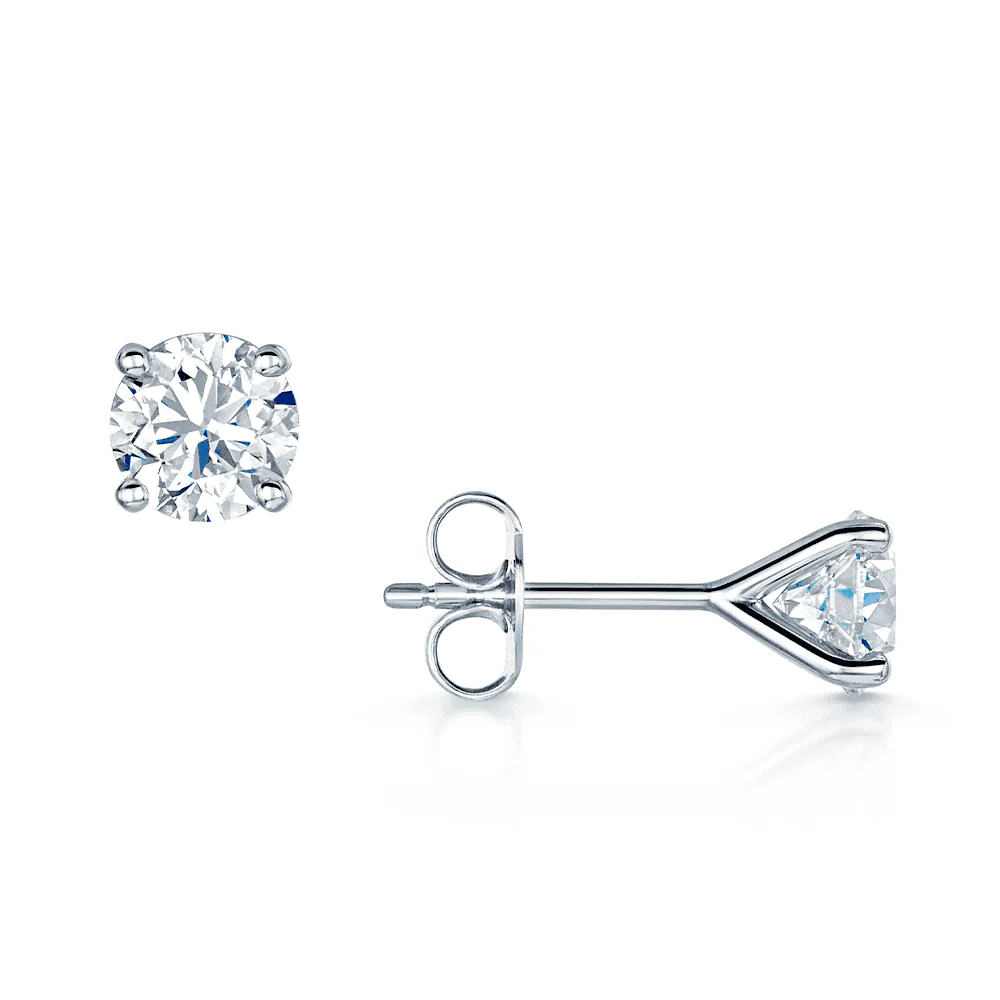 18ct White Gold Round Brilliant Cut Diamond Claw Set Stud Earrings
