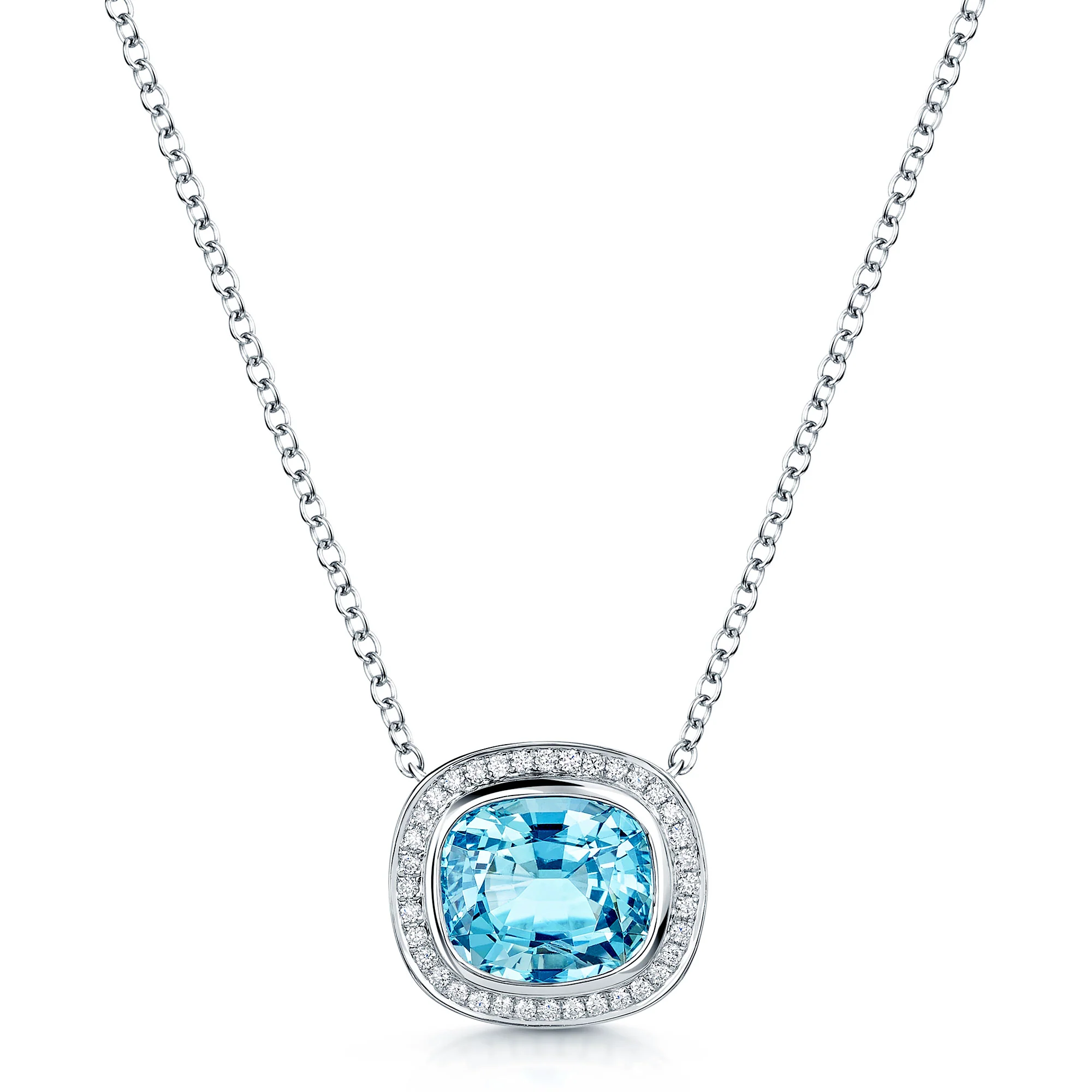 18ct White Gold Aquamarine And Diamond Pendant