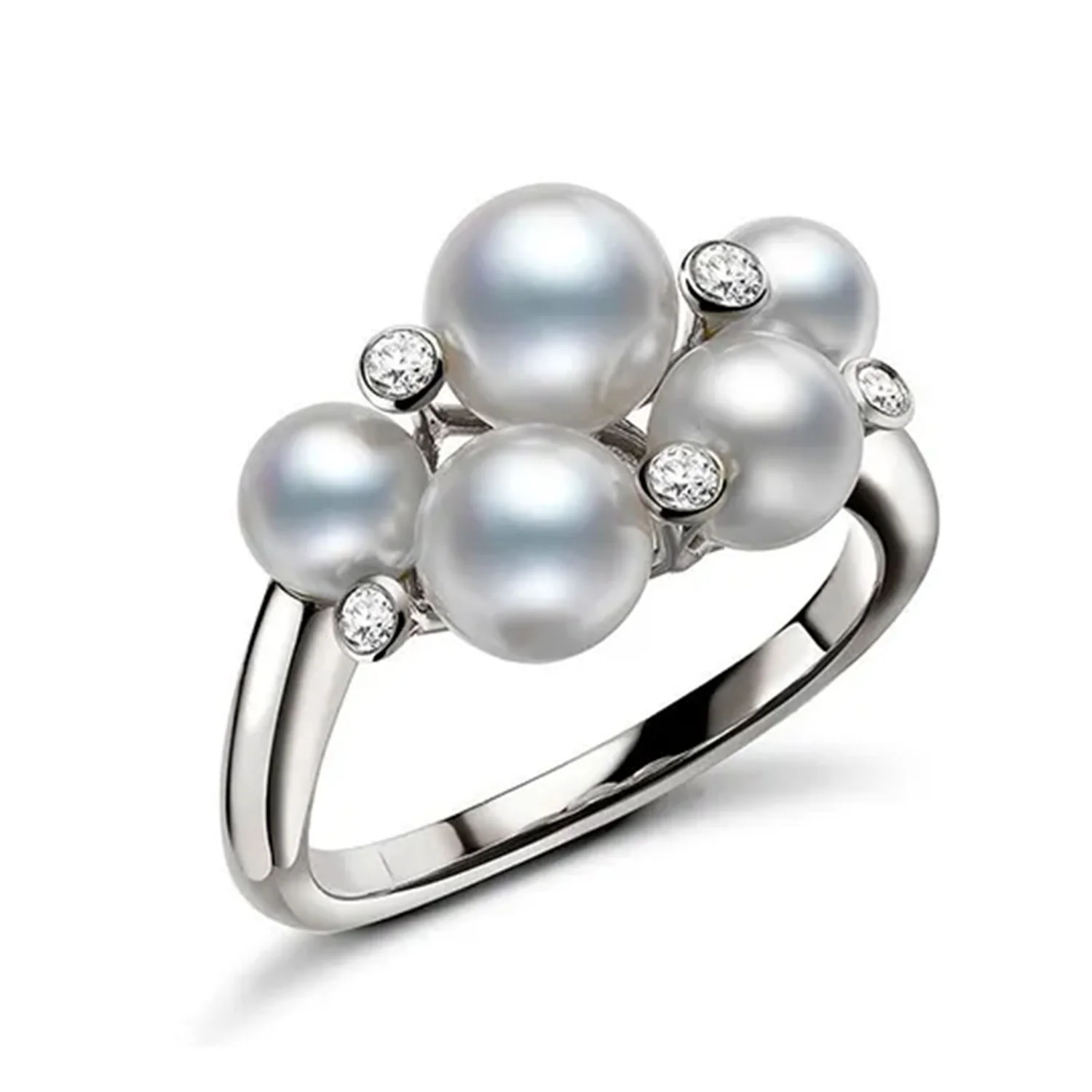 18ct White Gold Bubble Pearl & Diamond Ring