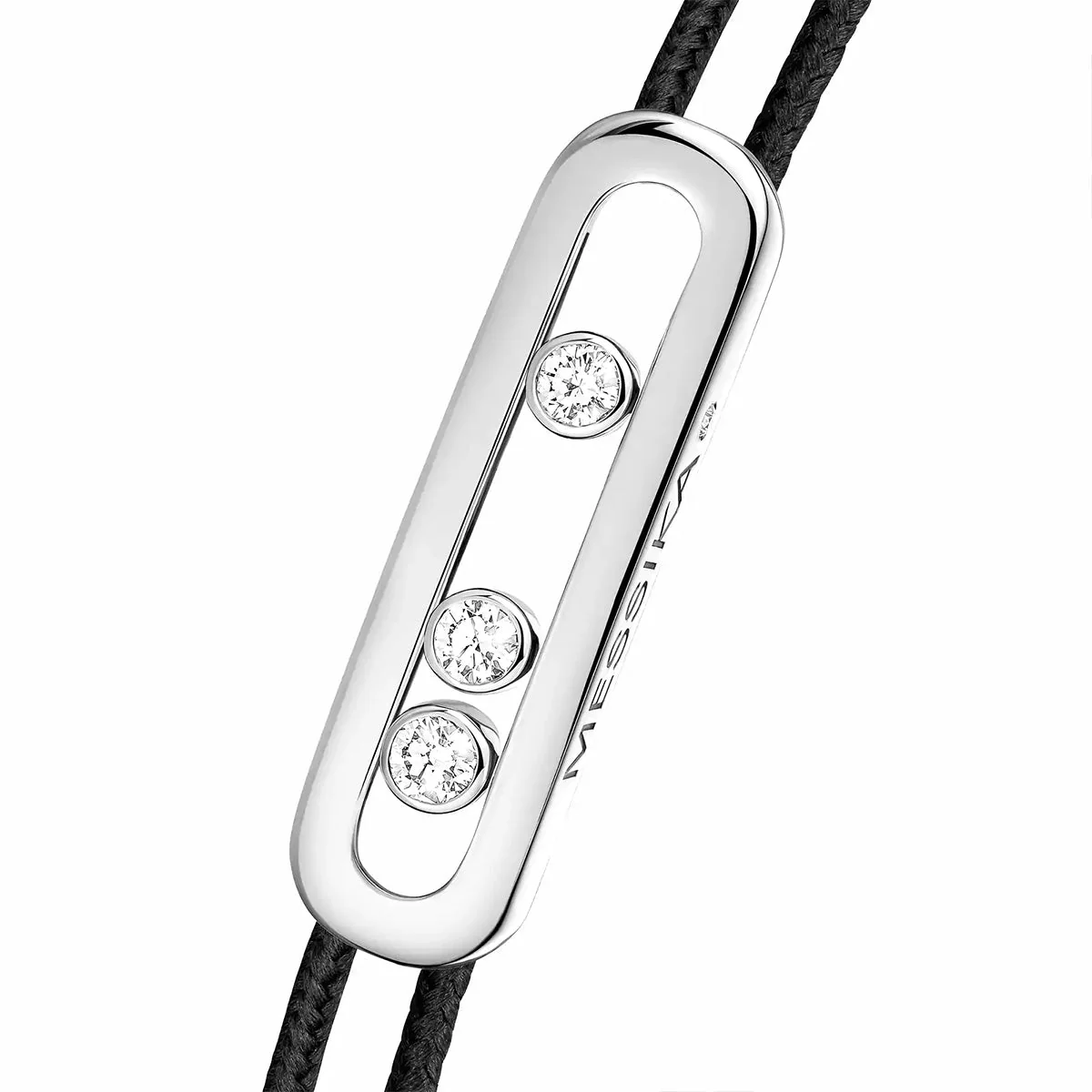 18ct White Gold Diamond Set Messika Cares Black Cord Bracelet - Image 5