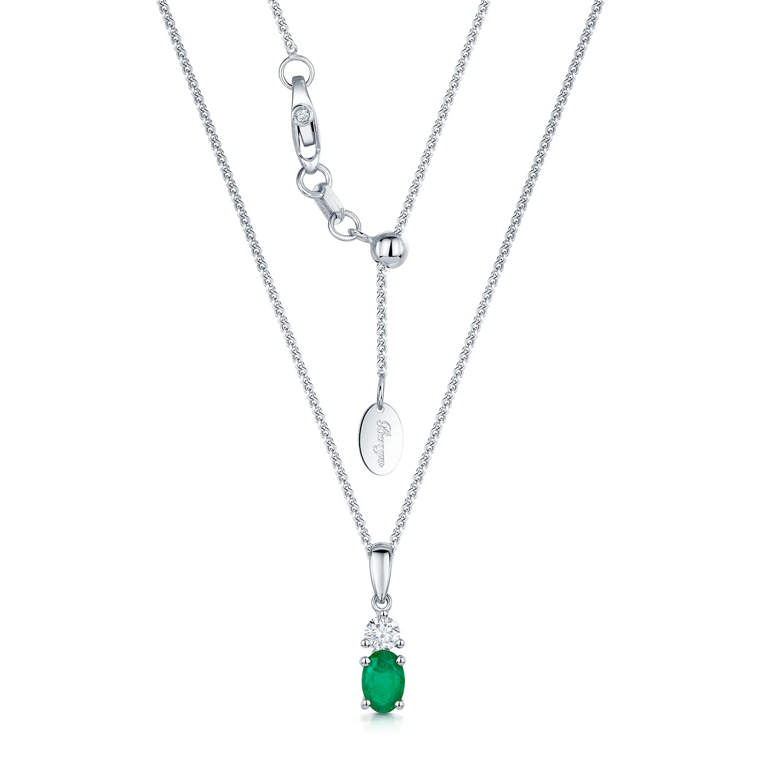 18ct White Gold Emerald And Diamond Pendant - Image 4