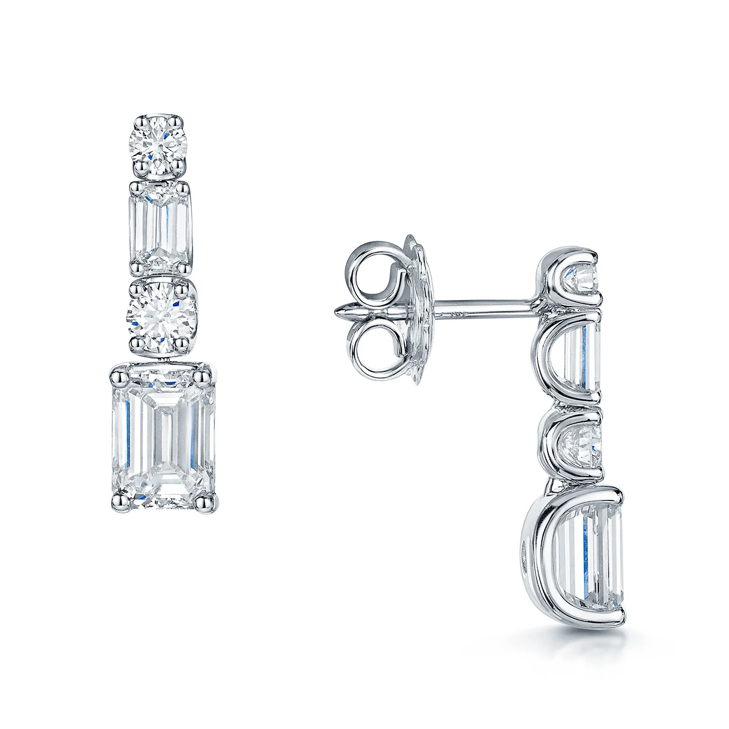 18ct White Gold Emerald & Round Brilliant Cut Diamond Drop Earrings