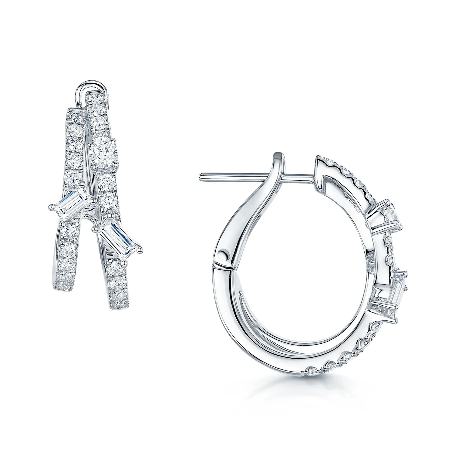 18ct White Gold Emerald And Round Brilliant Cut Diamond Hoop Earrings