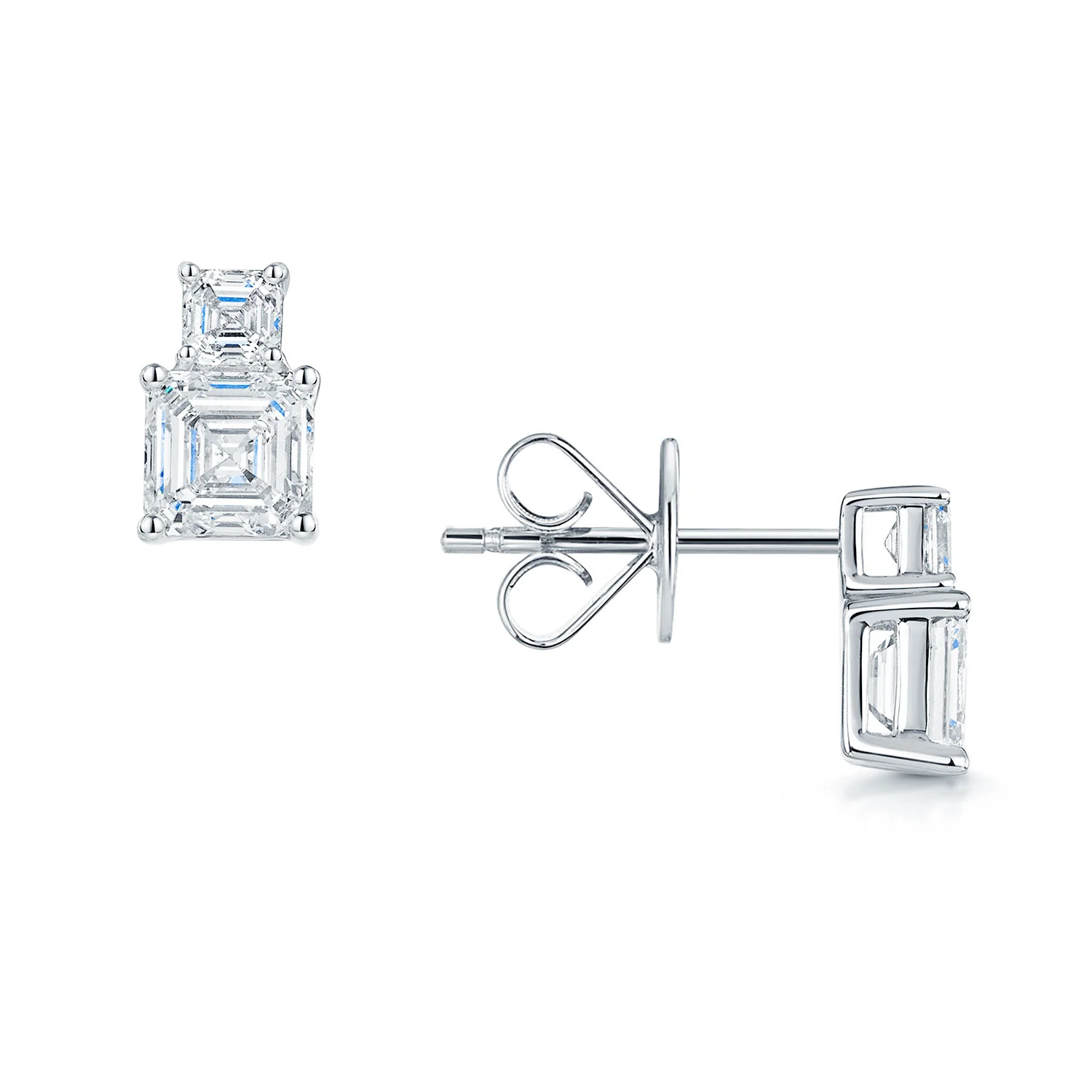 18ct White Gold GIA Certificated Asscher Cut Diamond Stud Earrings
