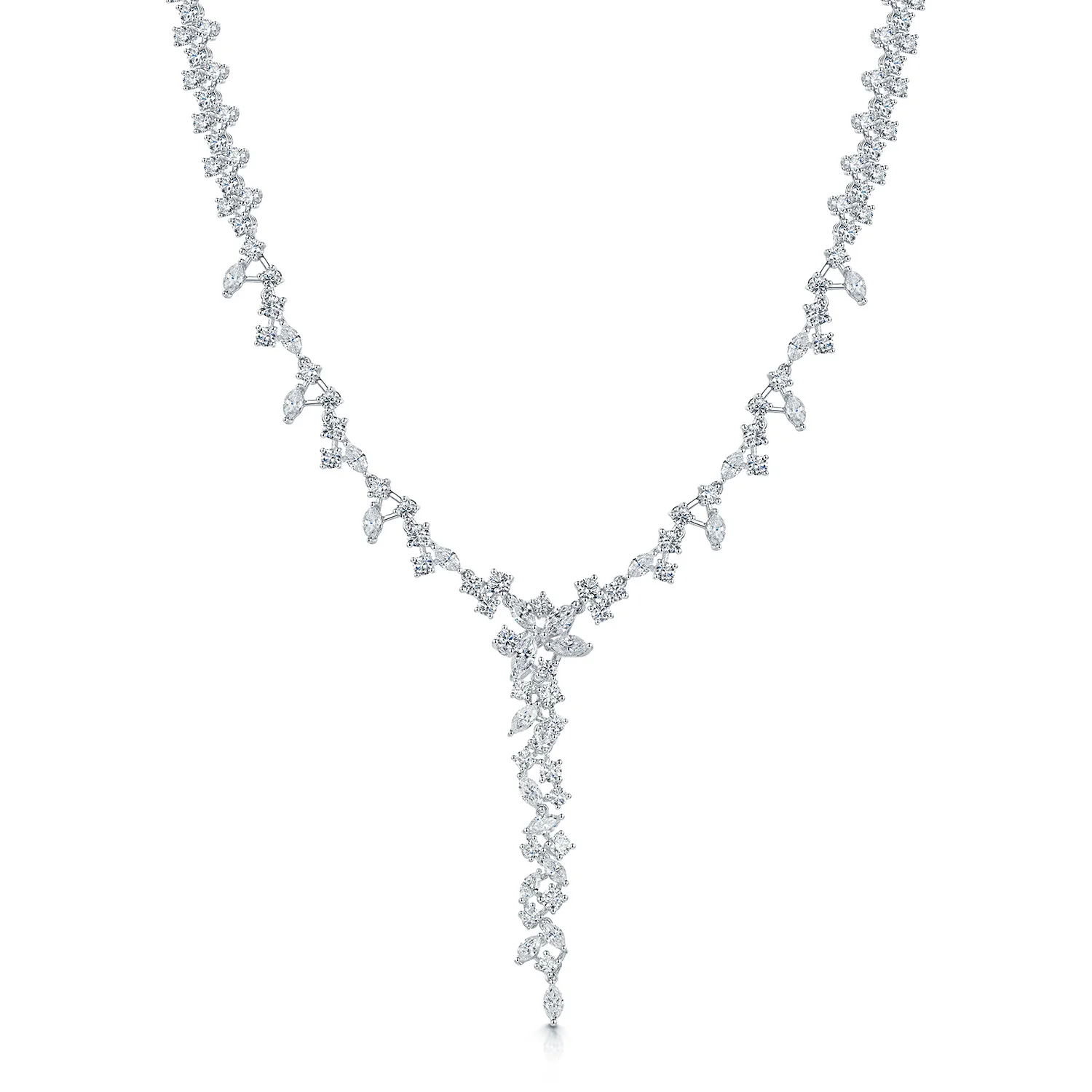 18ct White Gold Marquise And Round Brilliant Cut Diamond Collarette With Detachable Drop
