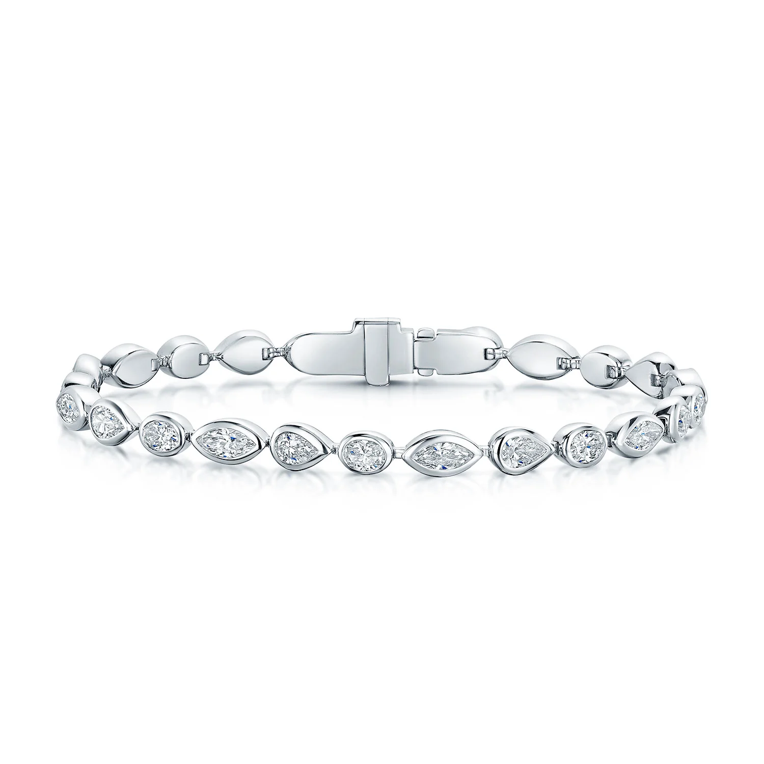 18ct White Gold Mixed Cut Diamond Rub Over Tennis Bracelet