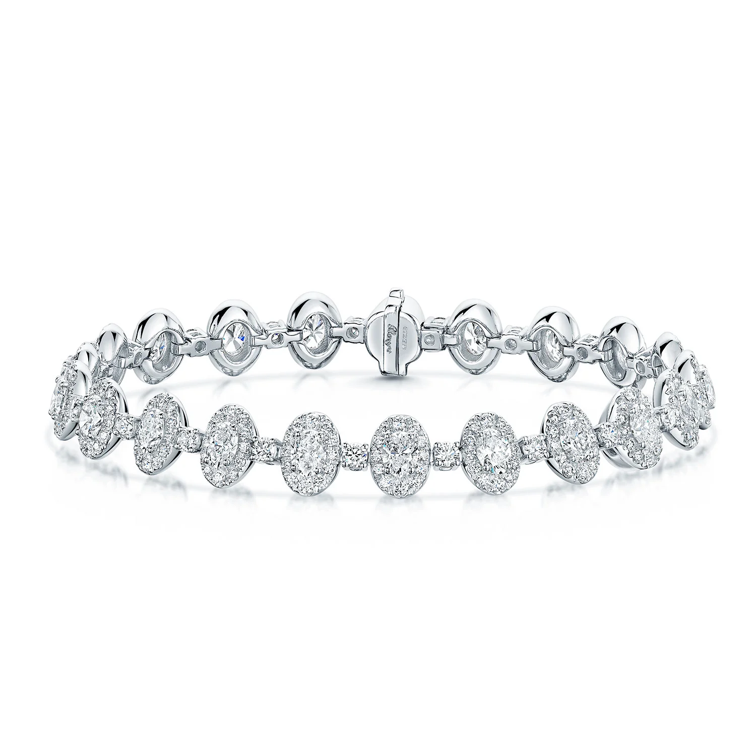 18ct White Gold Oval And Round Brilliant Cut Diamond Halo Tennis Bracelet