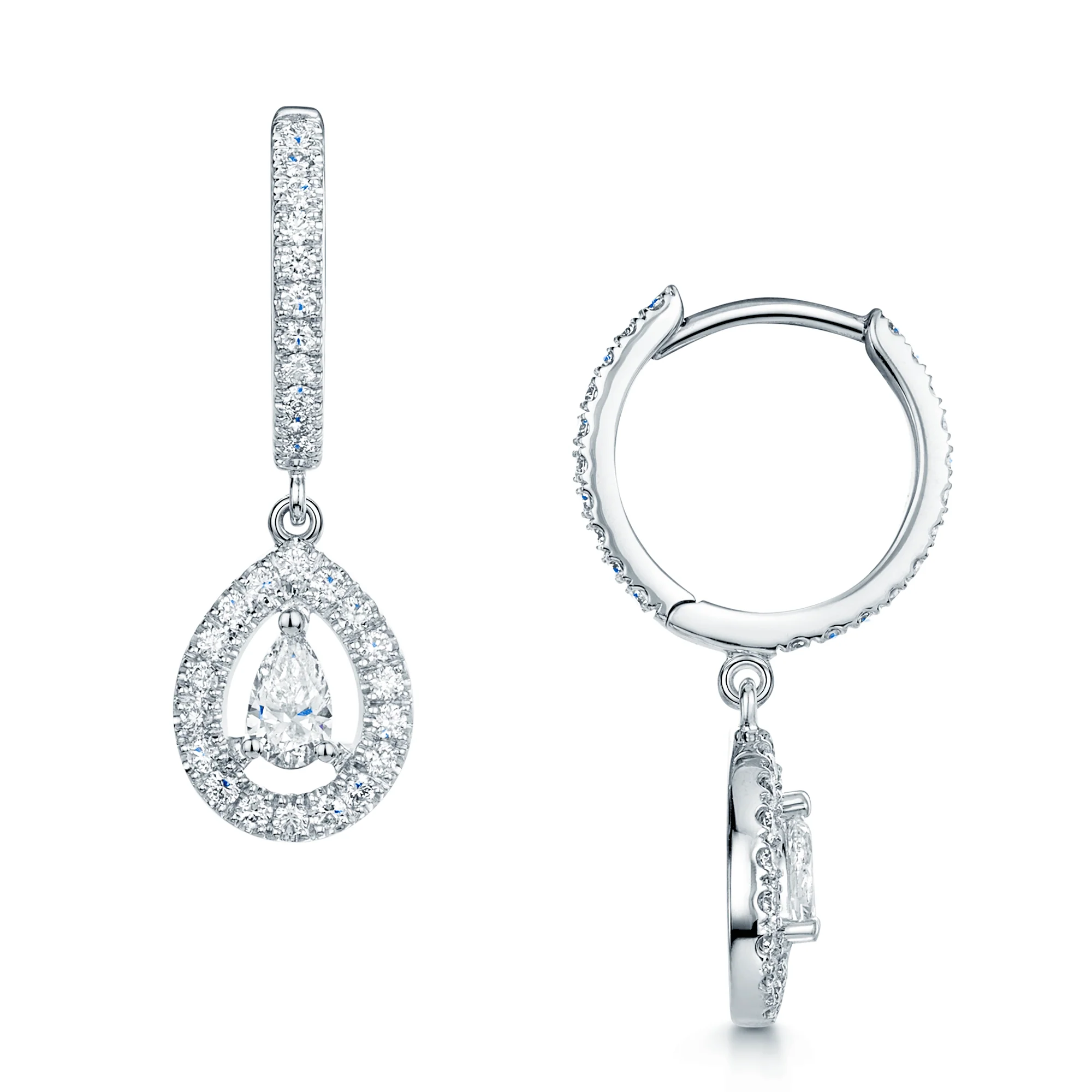 18ct White Gold And Pear Cut Diamond Drop Earrings