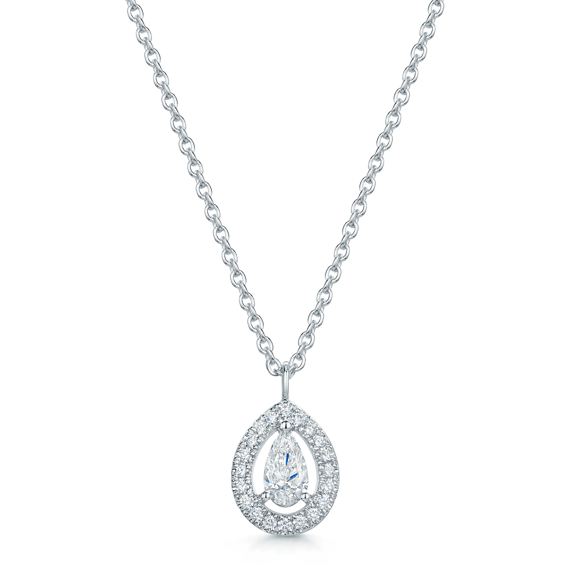 18ct White Gold Pear Cut Diamond Halo Pendant
