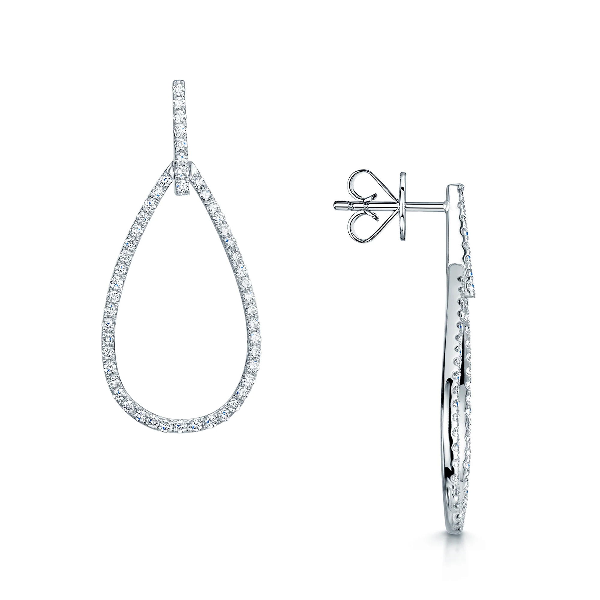18ct White Gold Pear Shape Round Brilliant Cut Diamond Drop Earrings