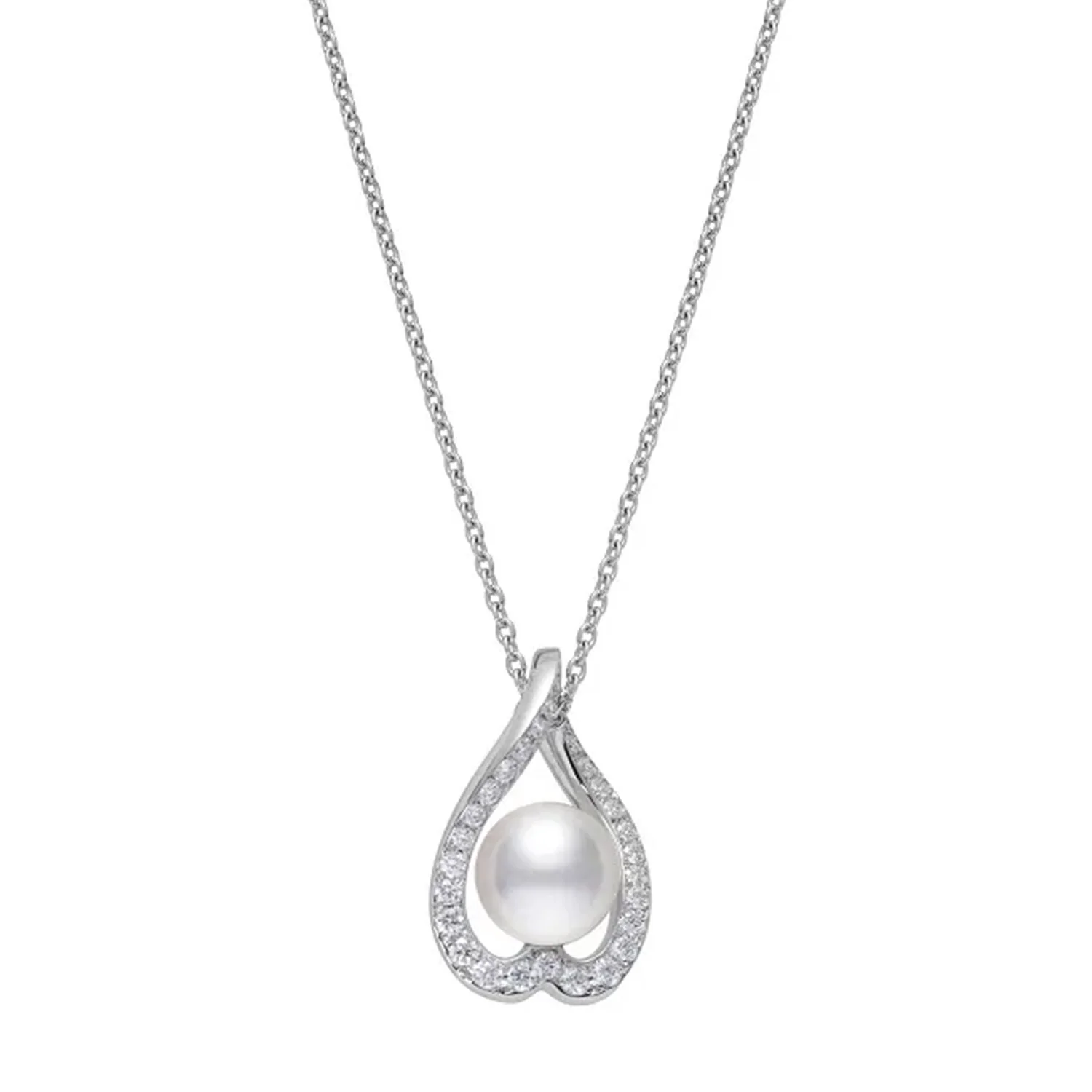 18ct White Gold Pearl And Diamond Heart Pendant