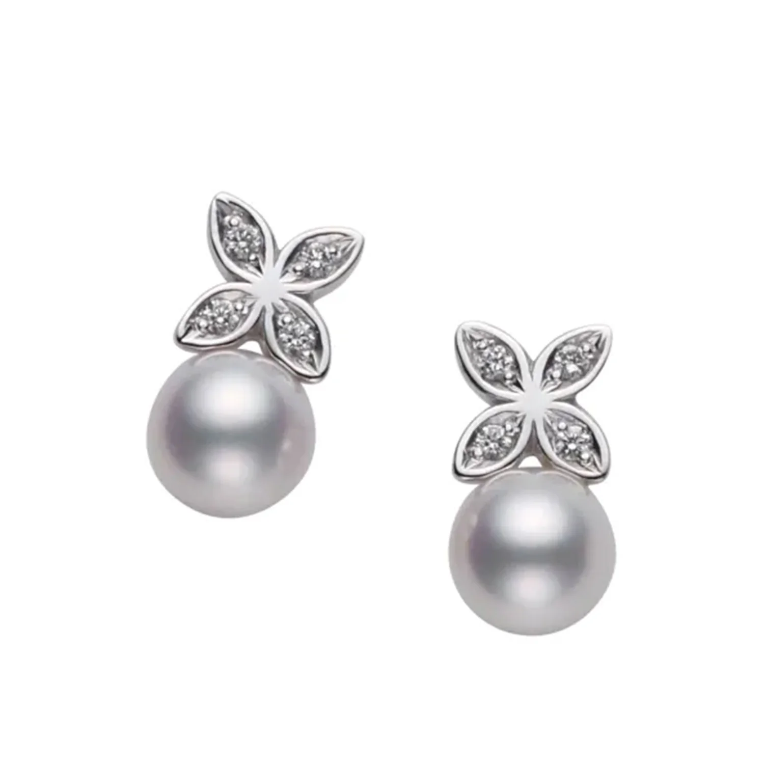 18ct White Gold Pearl & Diamond Flower Earrings