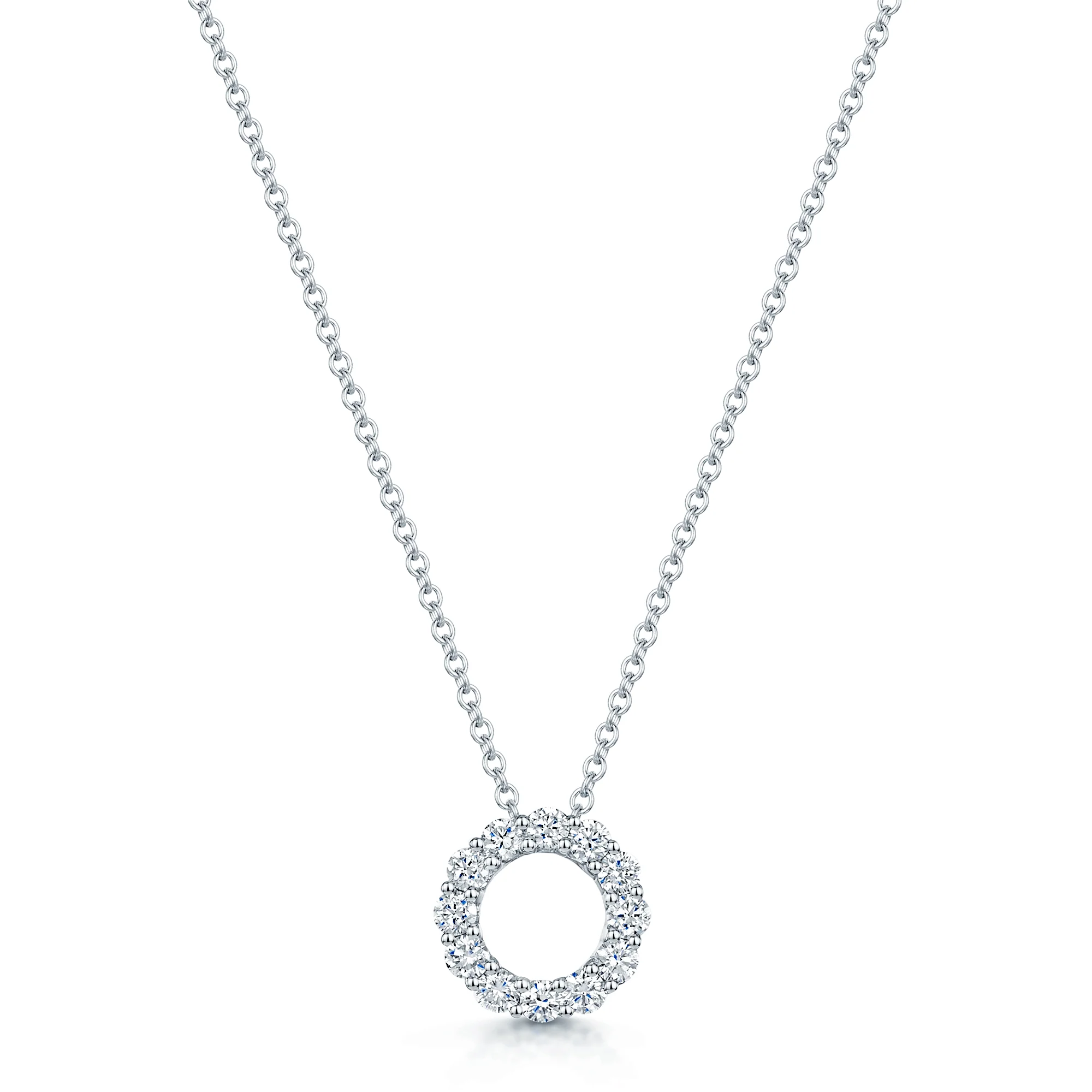18ct White Gold Round Brilliant Cut Diamond Circular Pendant