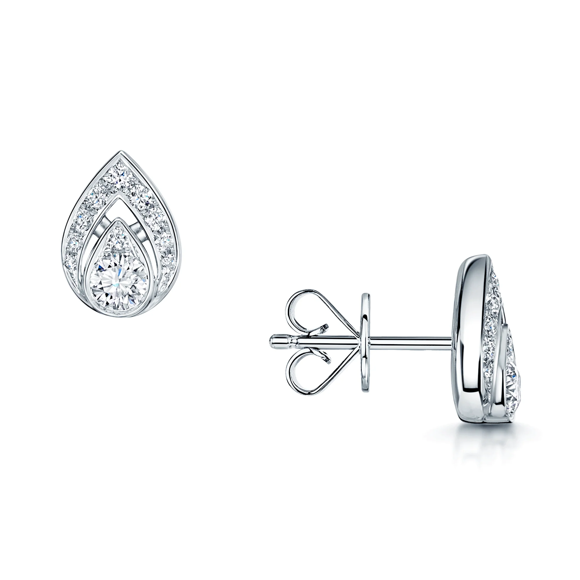 18ct White Gold Round Brilliant Cut Diamond Fancy Pear Shaped Earrings