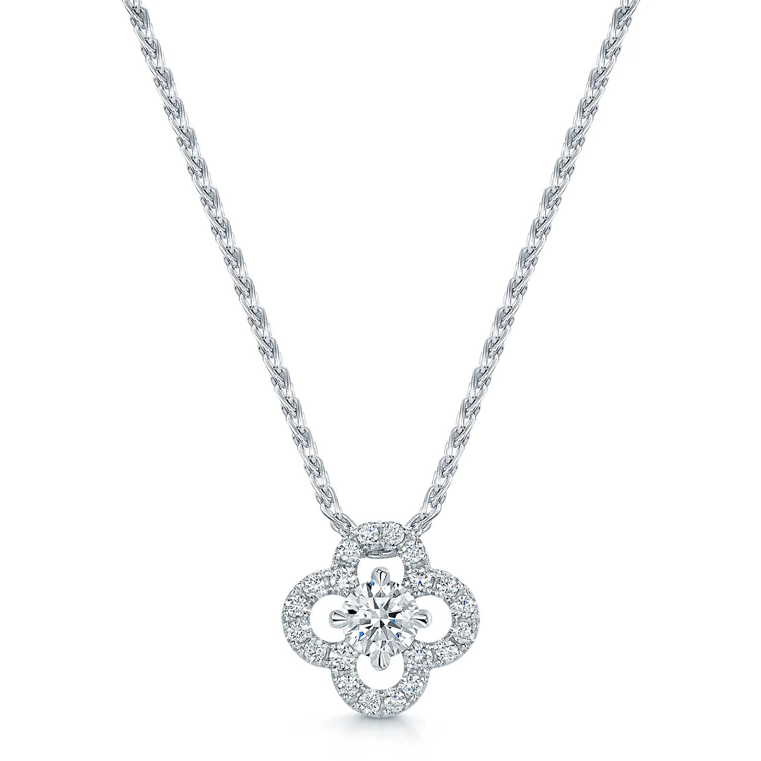 18ct White Gold Round Brilliant Cut Diamond Flower Cluster Pendant