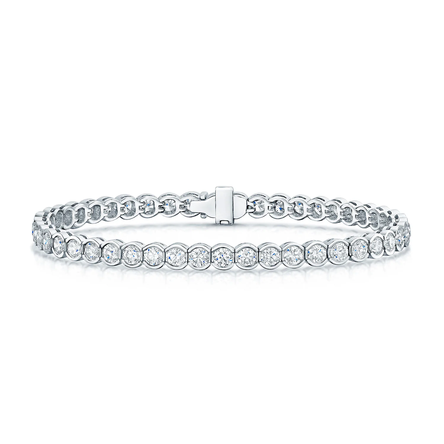 18ct White Gold Round Brilliant Cut Diamond Rub Over Tennis Bracelet