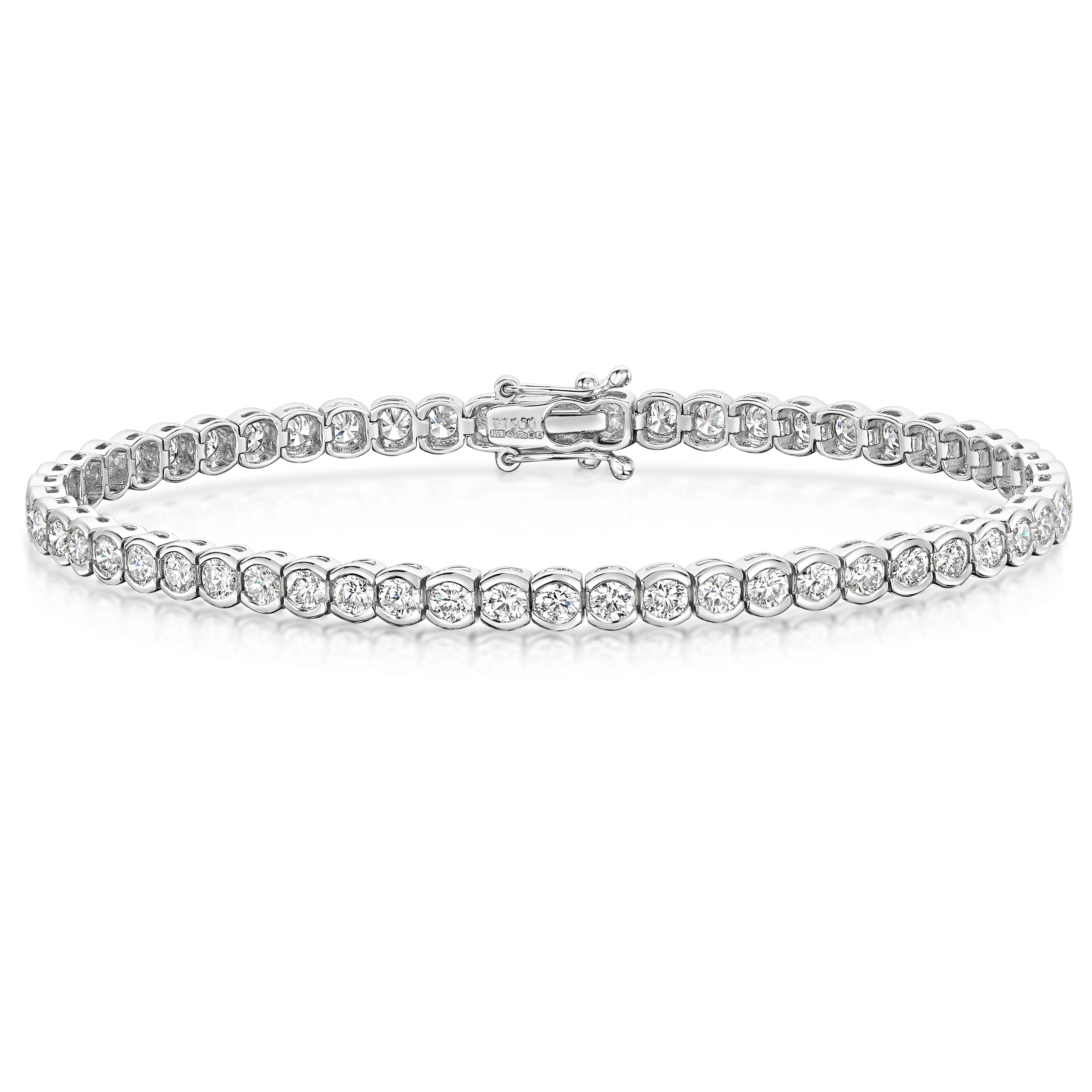 Platinum Round Brilliant Cut Diamond Rub Over Tennis Bracelet
