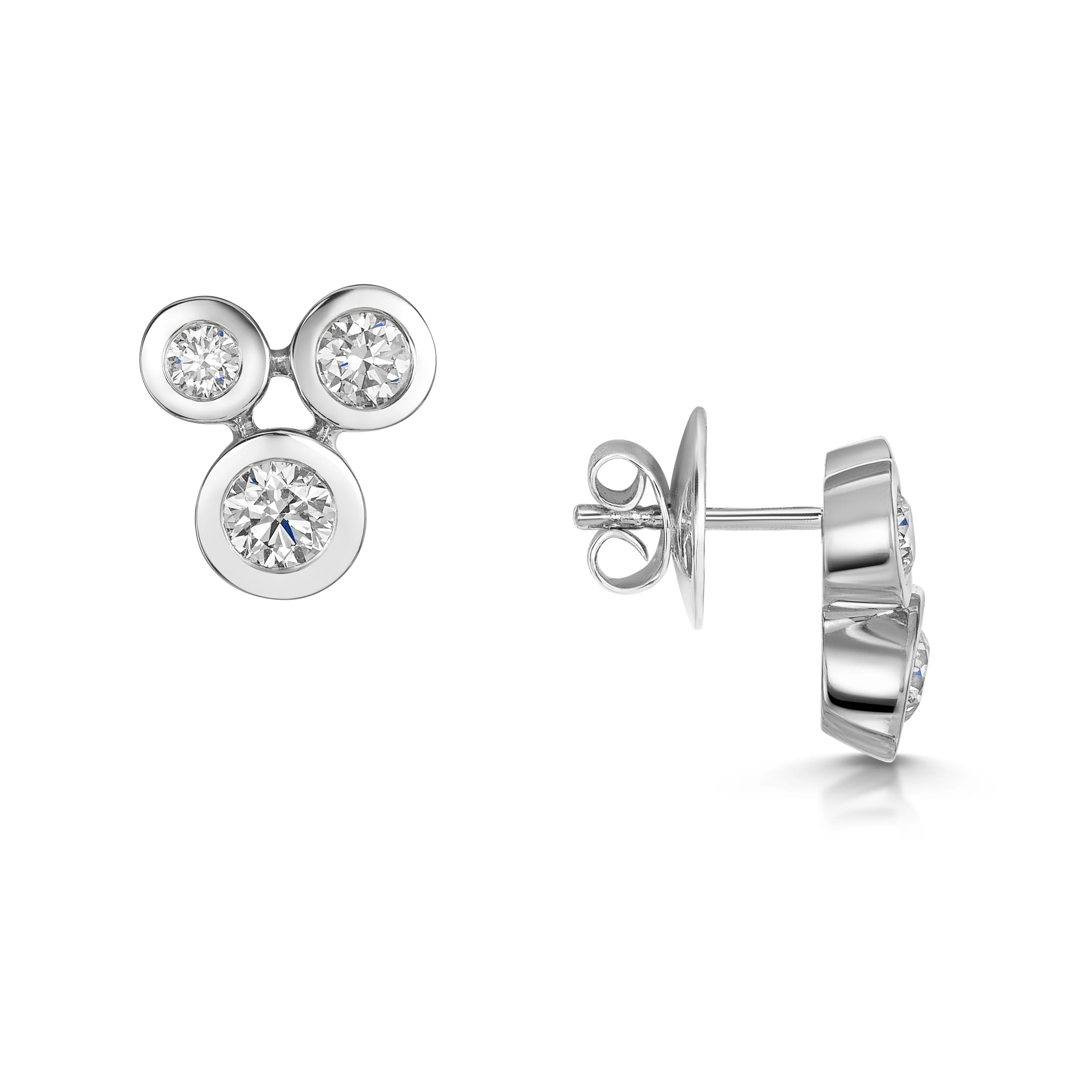 18ct White Gold Round Brilliant Cut Rub Over Bubble Earrings