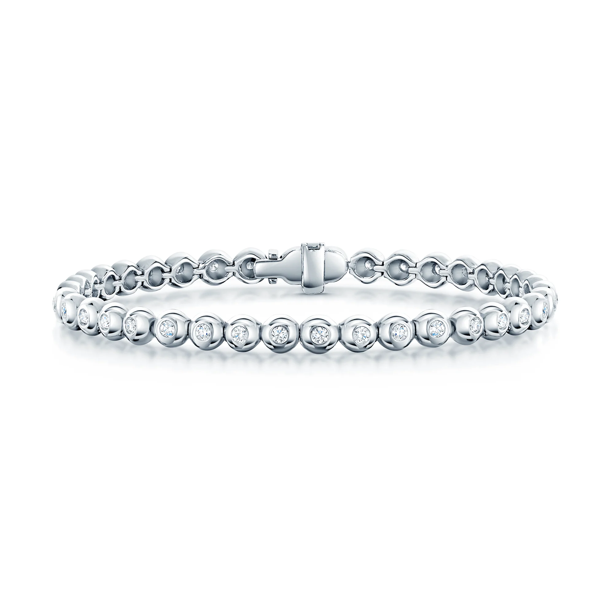 18ct White Gold Rub Over Set Diamond Tennis Bracelet