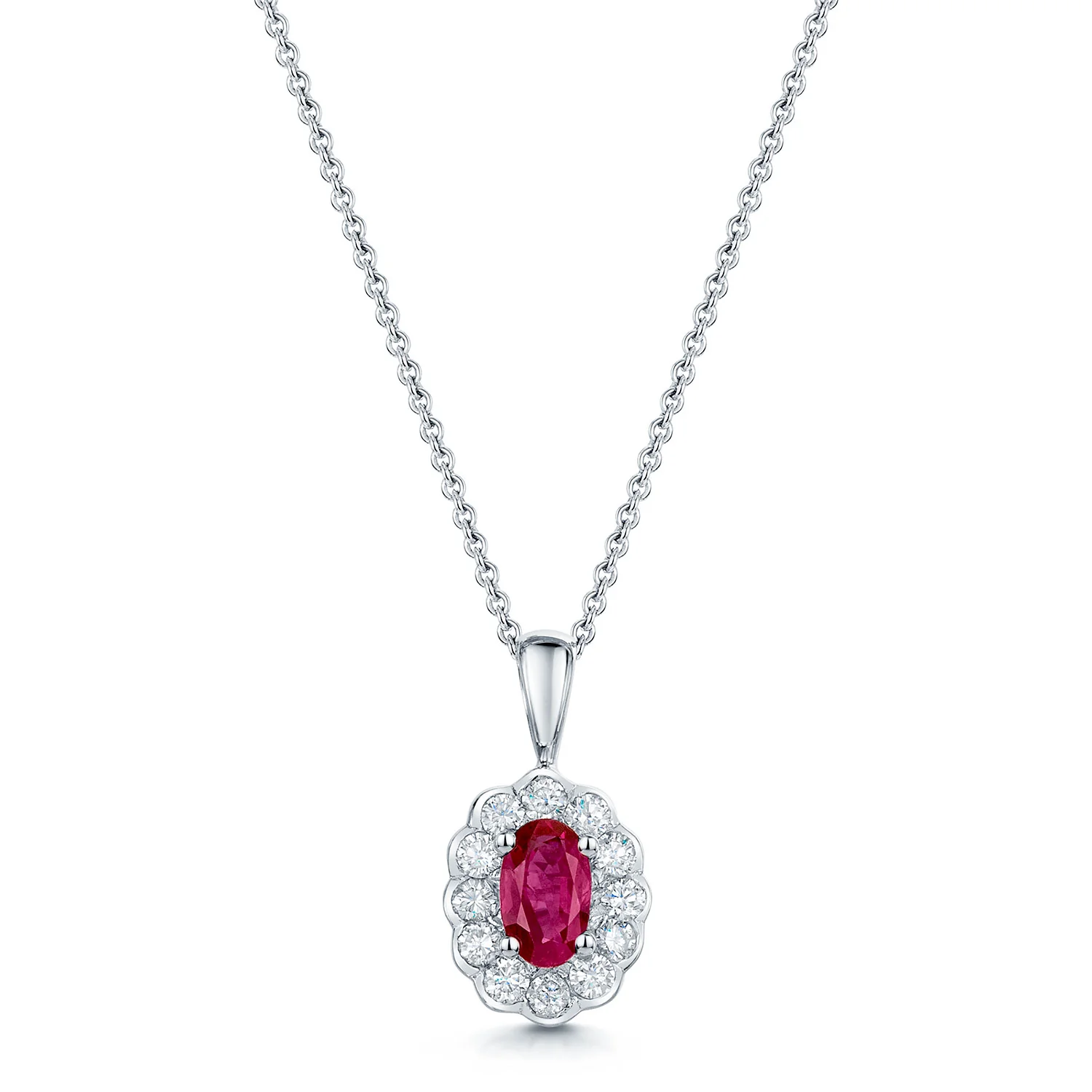 18ct White Gold Ruby And Diamond Cluster Pendant
