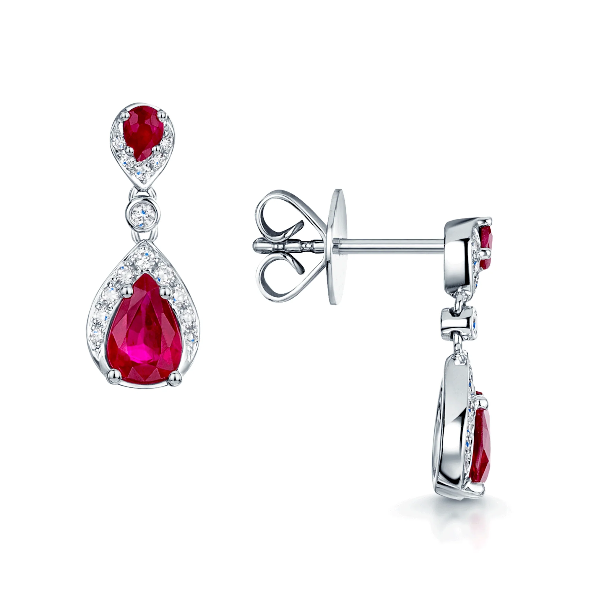 18ct White Gold Ruby And Diamond Drop Earrings