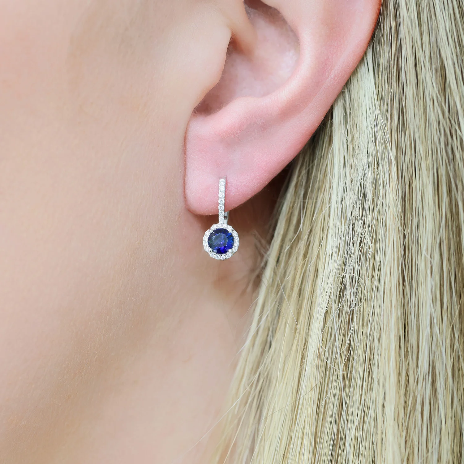 18ct White Gold Sapphire And Diamond Drop Earrings - Image 2