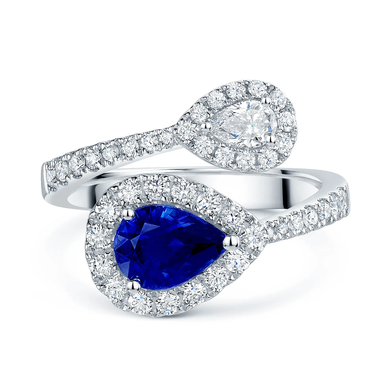 Platinum Pear Cut Sapphire And Diamond Halo Toi Et Moi Ring - Image 6