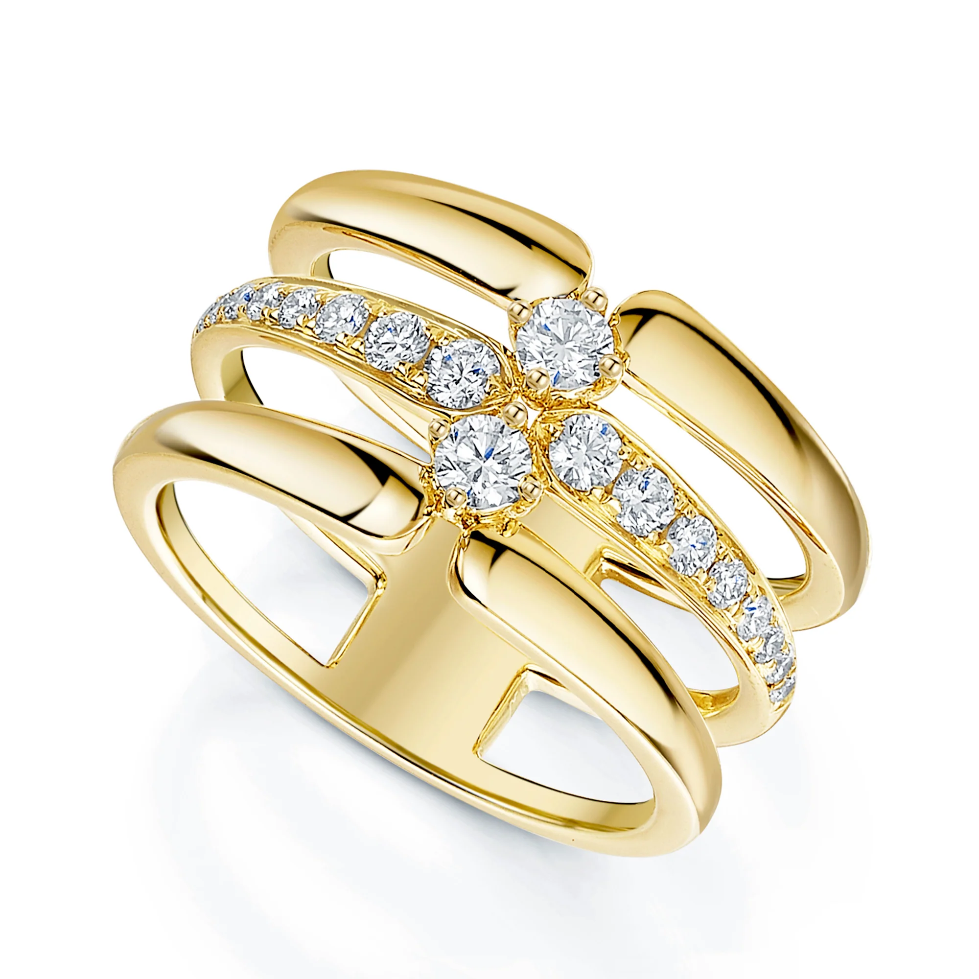 18ct Yellow And White Gold Round Brilliant Cut Diamond Three Row Dress Ring