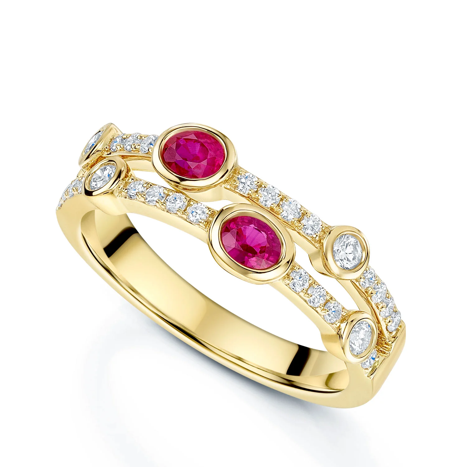 18ct Yellow Gold Cabochon Cut Ruby And Diamond Dress Ring
