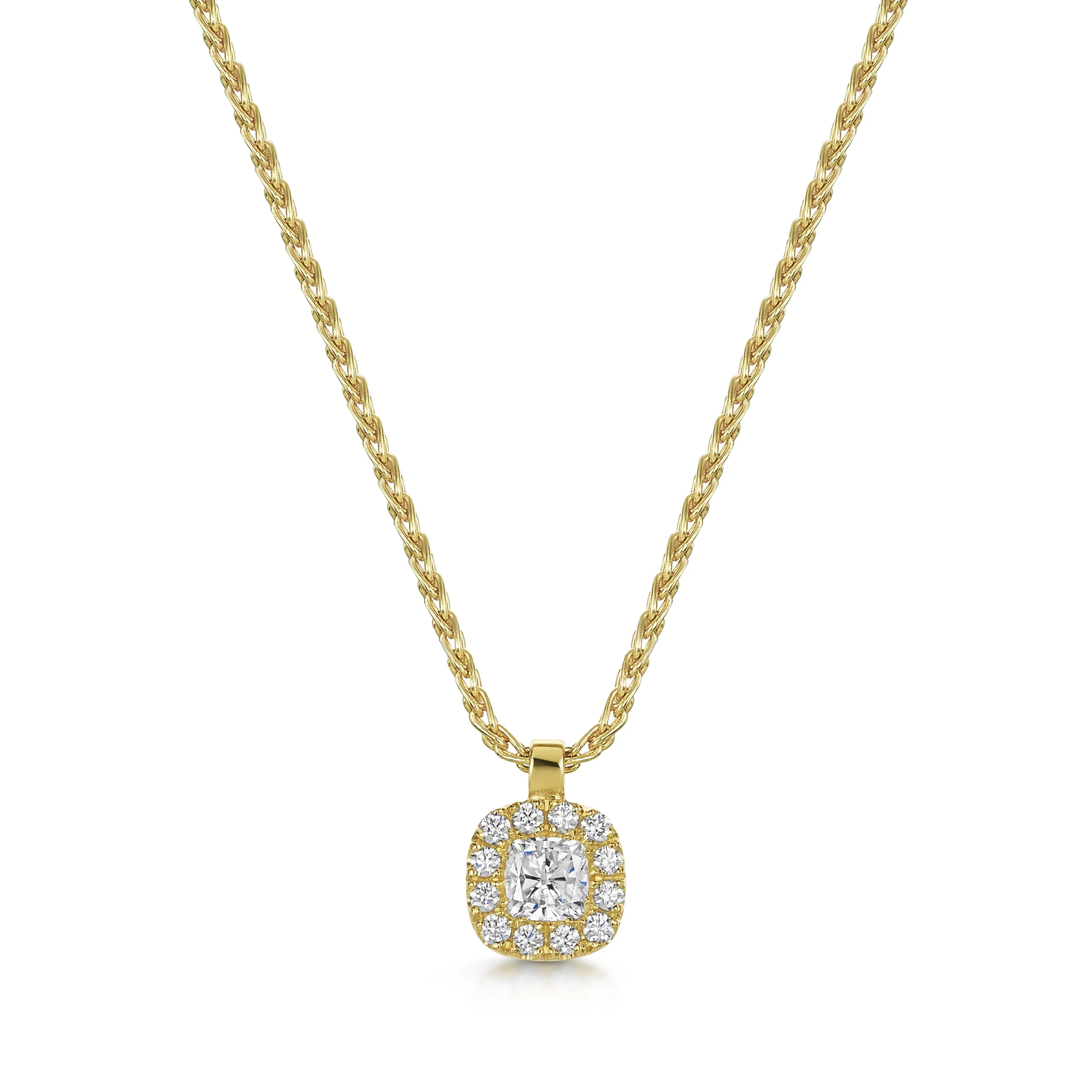 18ct Yellow Gold Cushion Cut Diamond Halo Pendant