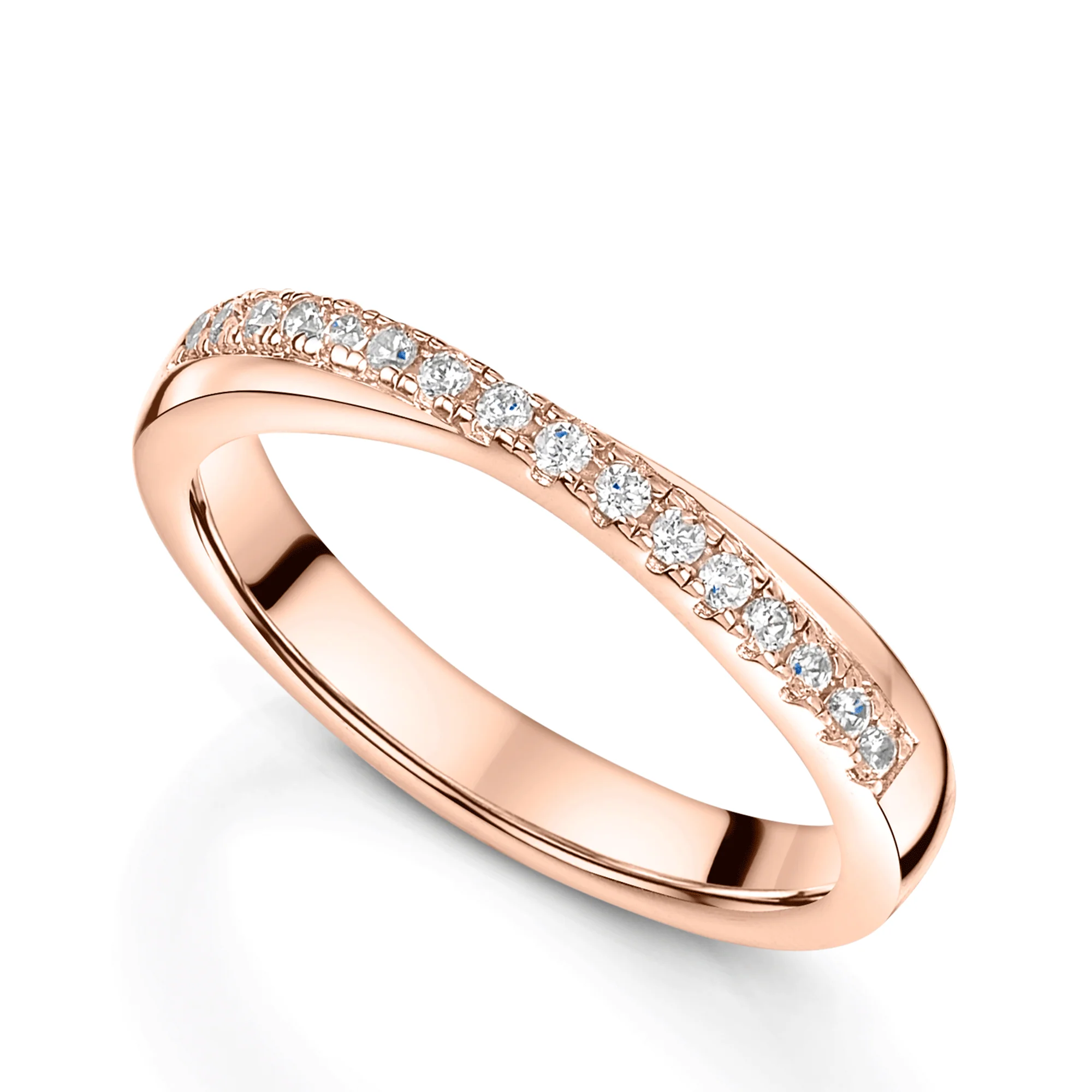 18ct Rose Gold with Diamond Cross Over Wedding Ring