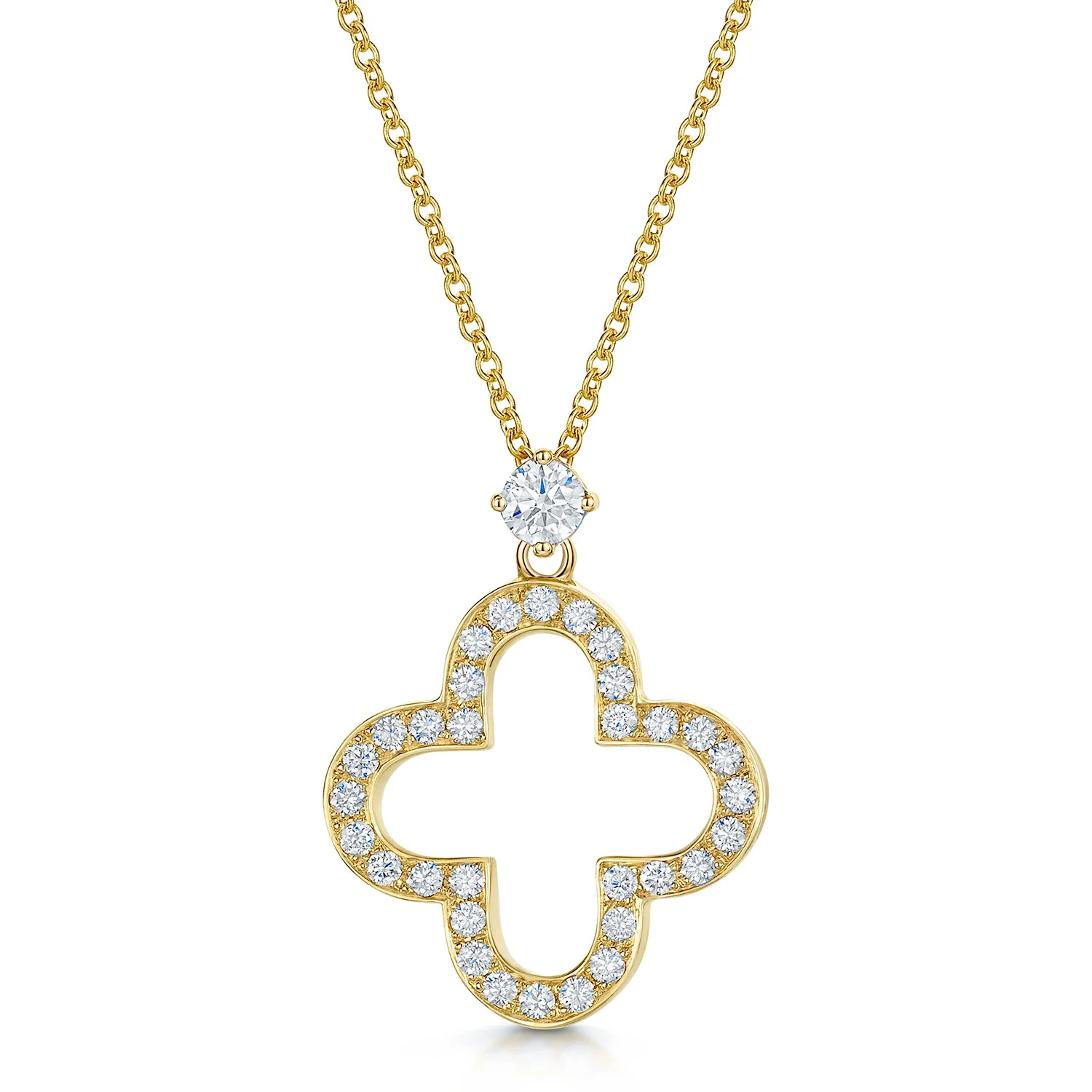 18ct Yellow Gold Diamond Open Flower Pendant