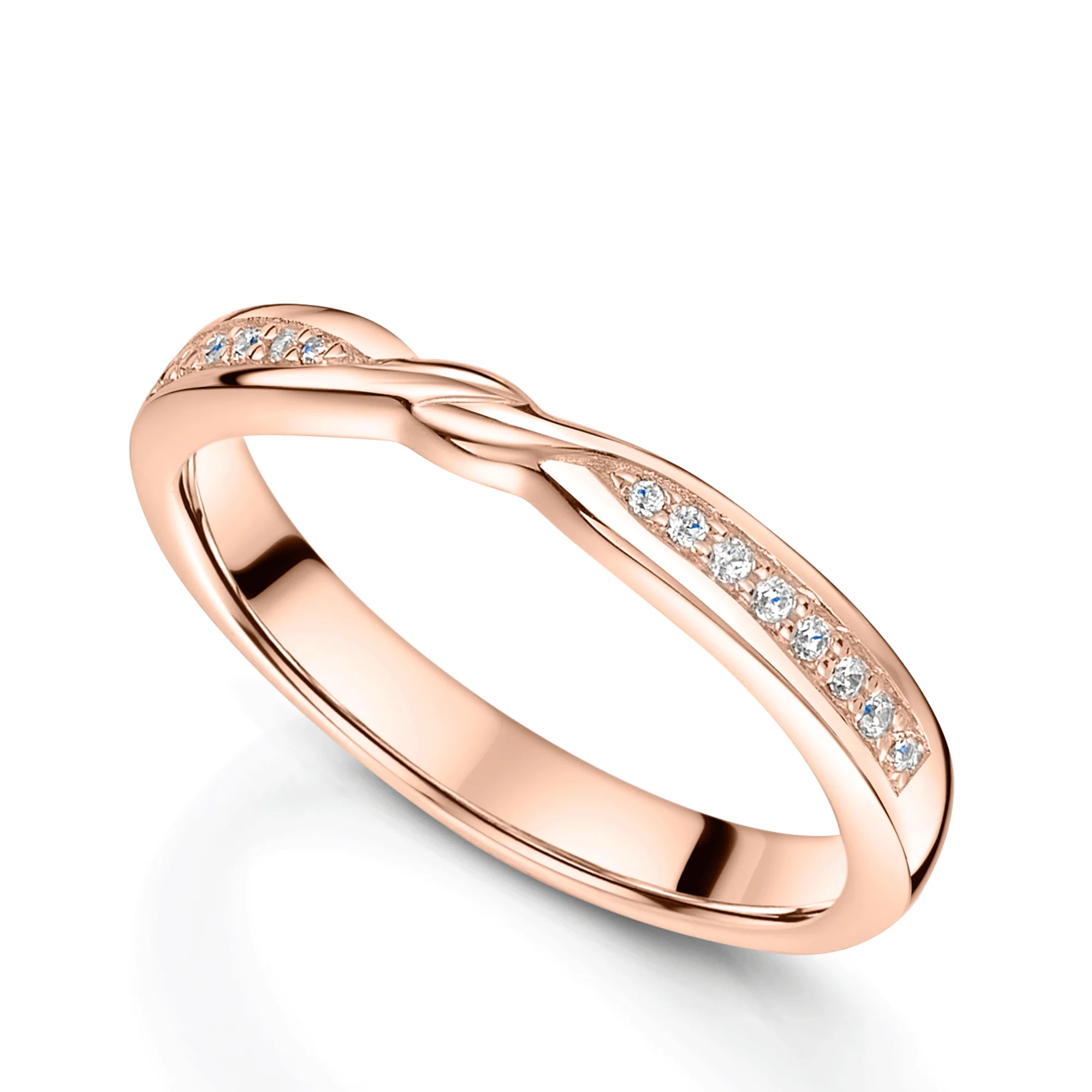 18ct Rose Gold Diamond Twist Shaped Knot Design Wedding Ring