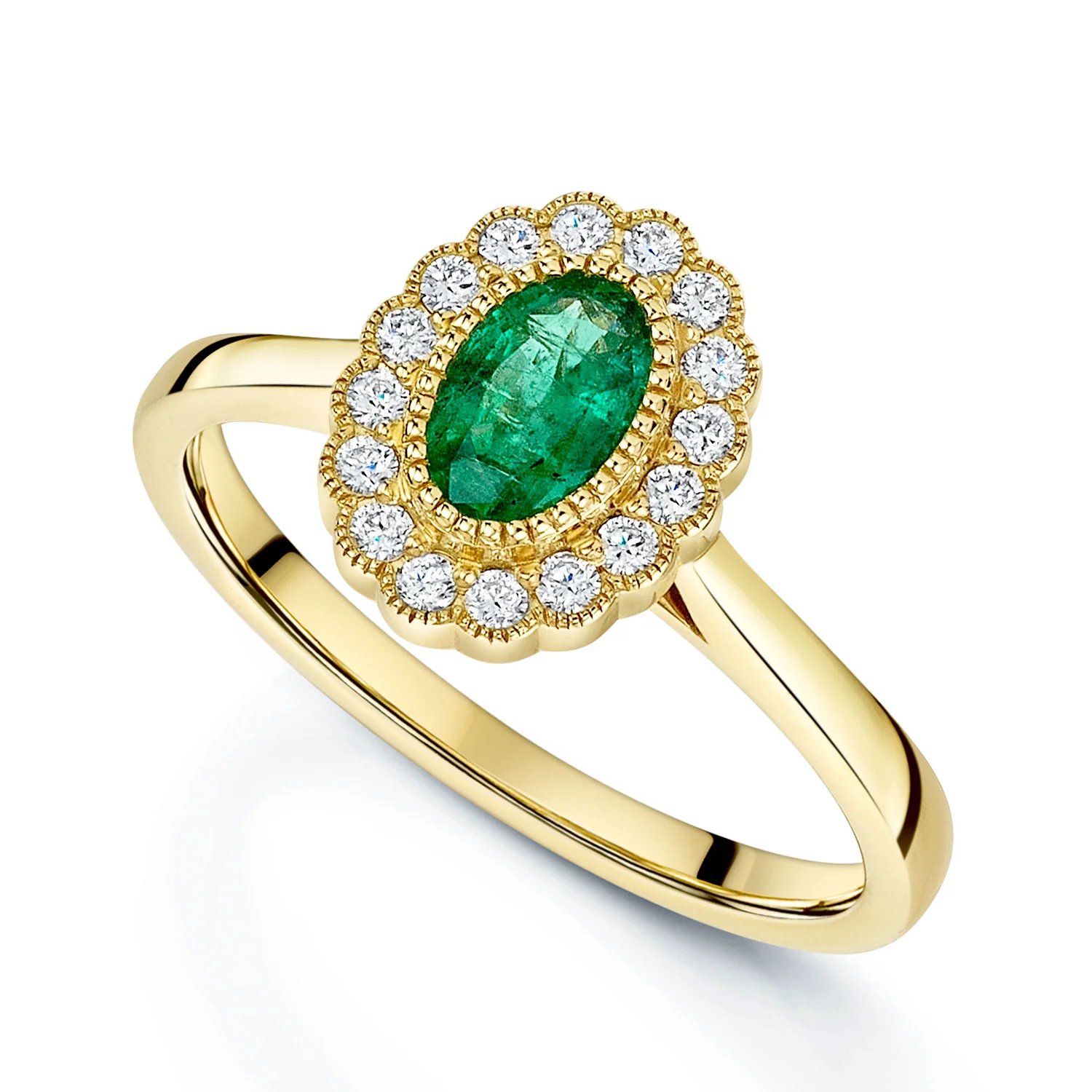 18ct Yellow Gold Emerald And Diamond Cluster Dress Ring