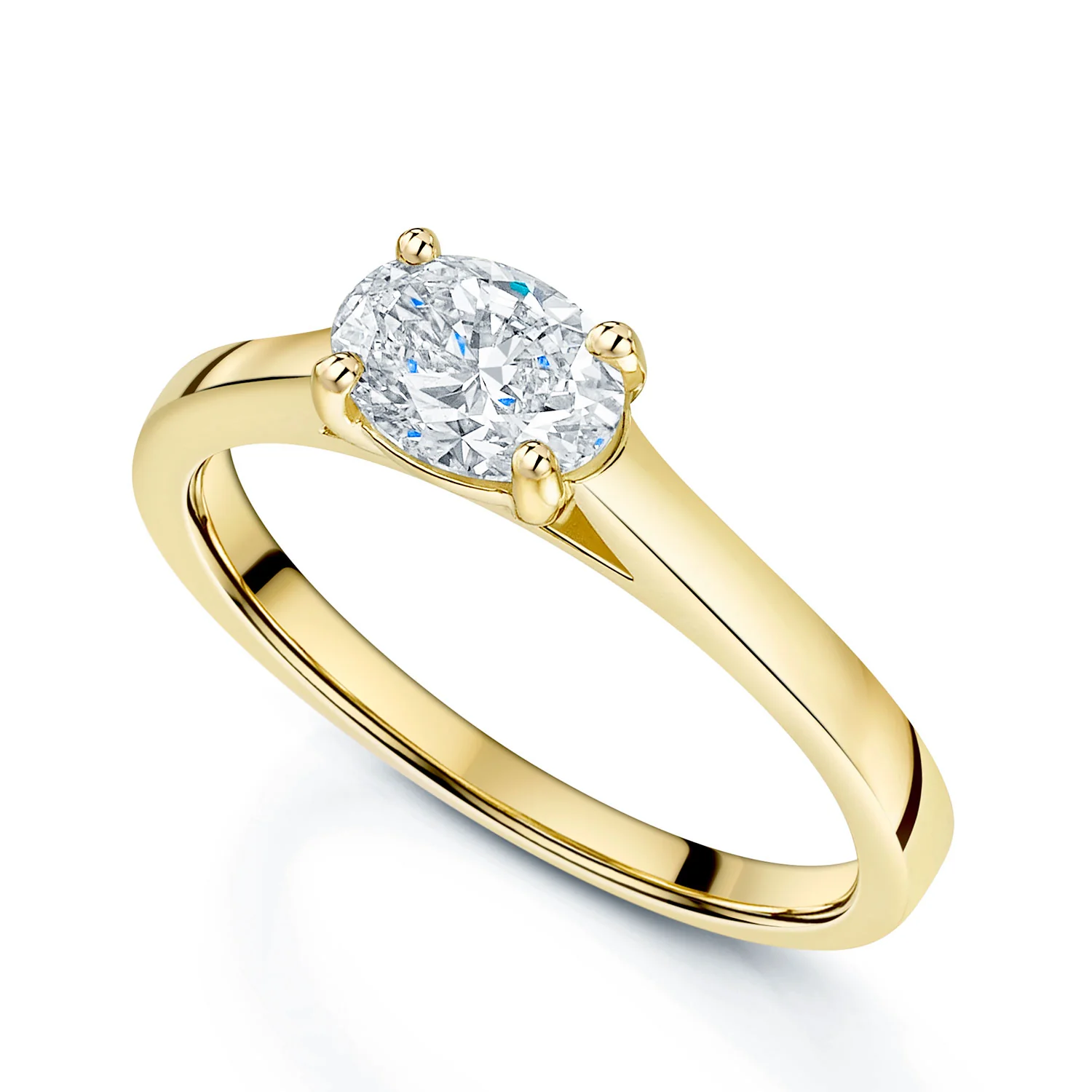 18ct Yellow Gold Oval Cut Diamond Horizontal Set Engagement Ring