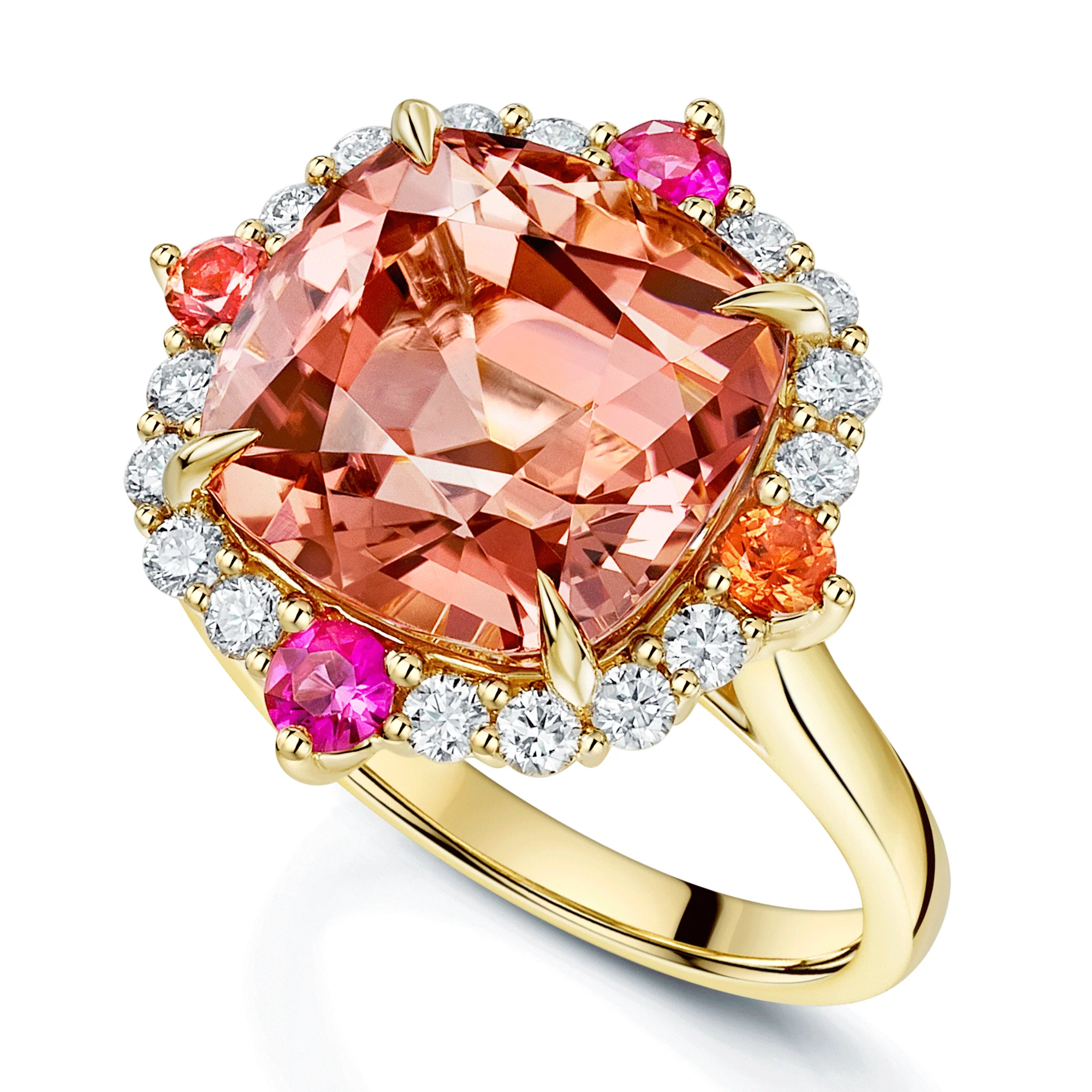 18ct Yellow Gold Pink Tourmaline Cluster Dress Ring.