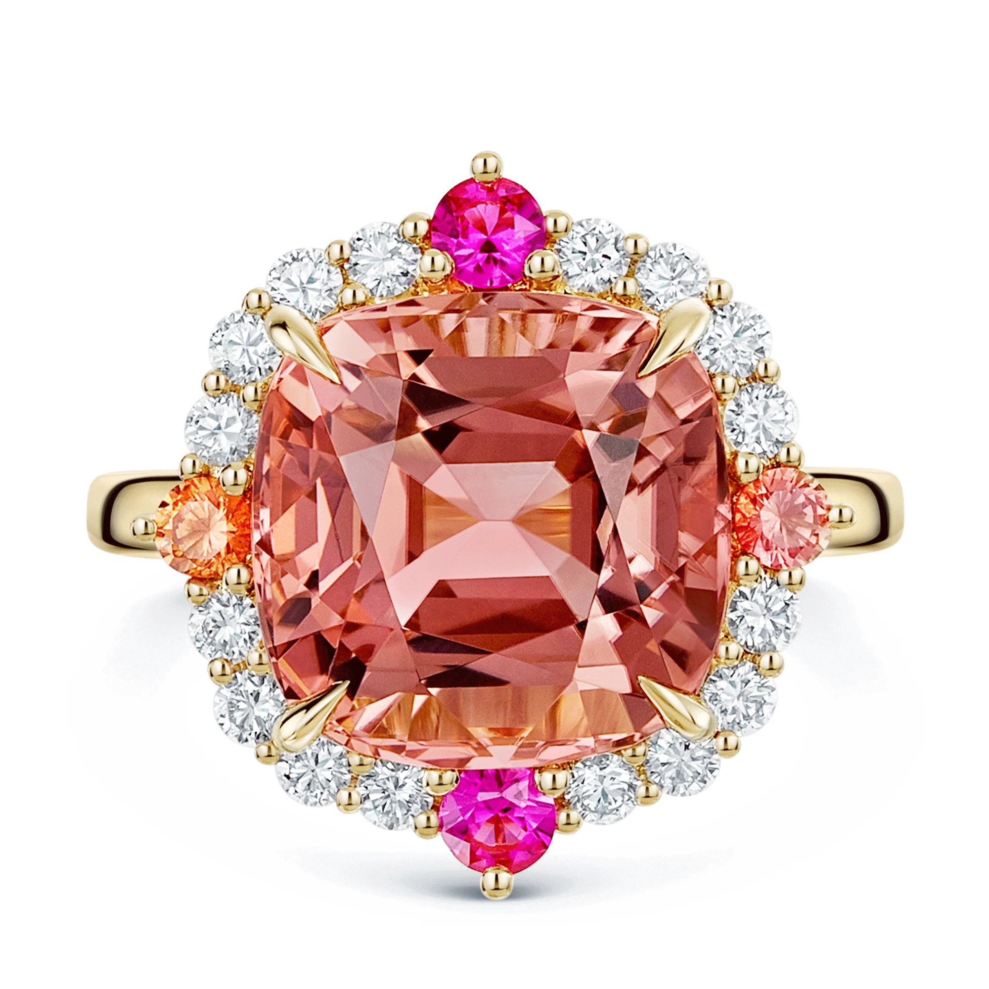 18ct Yellow Gold Pink Tourmaline Cluster Dress Ring. - Image 4