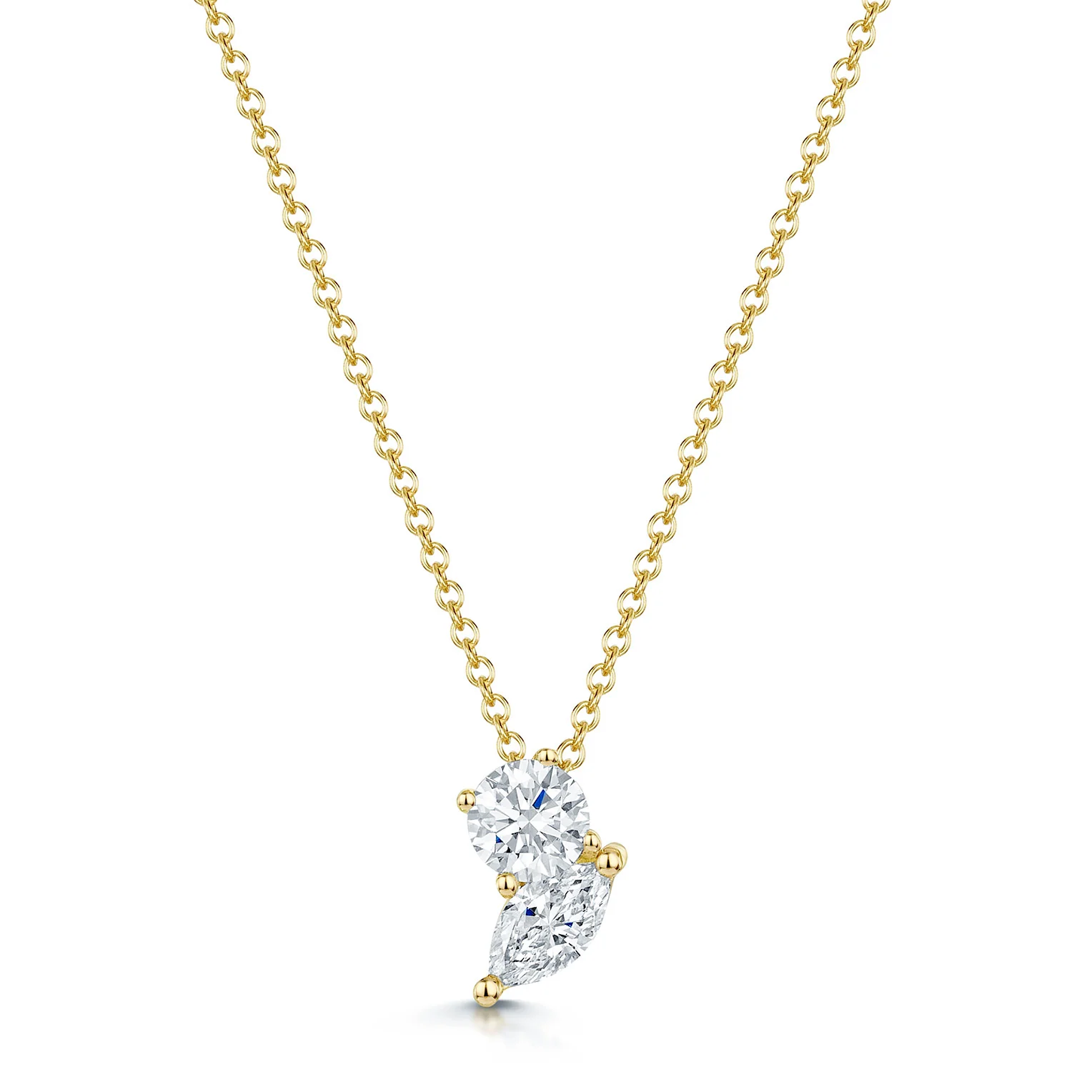 18ct Yellow Gold Round Brilliant Cut And Marquise Cut Diamond Two Stone Pendant