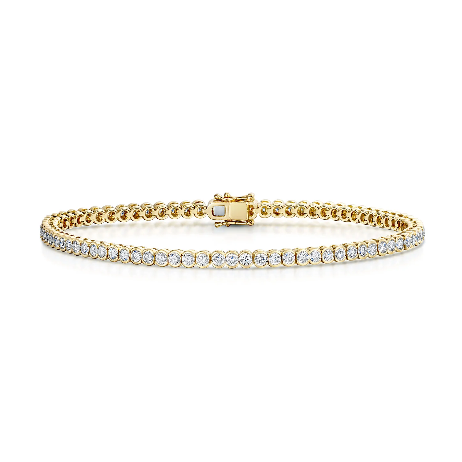 18ct Yellow Gold Round Brilliant Cut Diamond 3.00ct Rub Over Tennis Bracelet