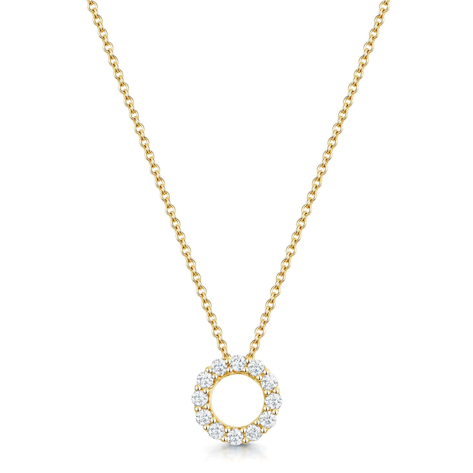 18ct Yellow Gold And Round Brilliant Cut Diamond Circle Pendant