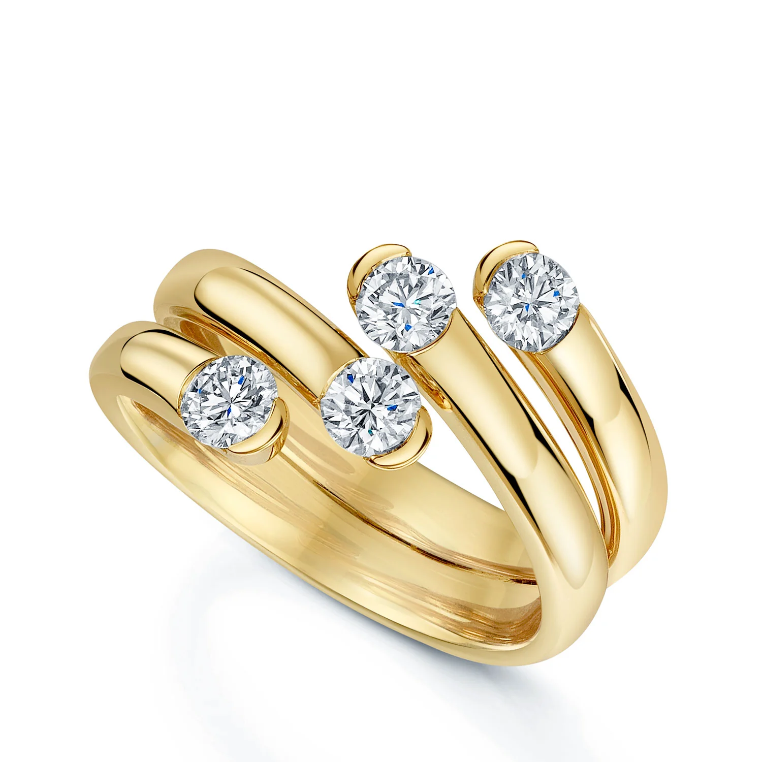18ct Yellow Gold Round Brilliant Cut Diamond Double Twist Shaped Dress Ring
