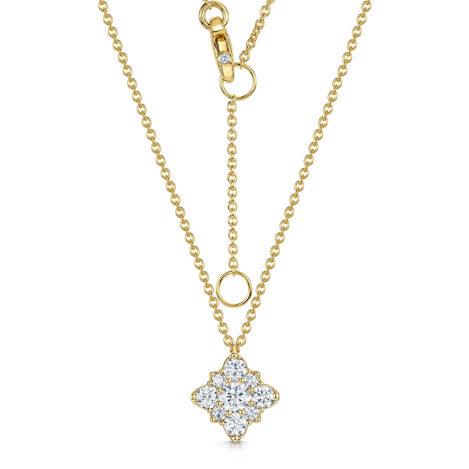 18ct Yellow Gold GIA Certificated Round Brilliant Cut Diamond Flower Cluster Pendant
