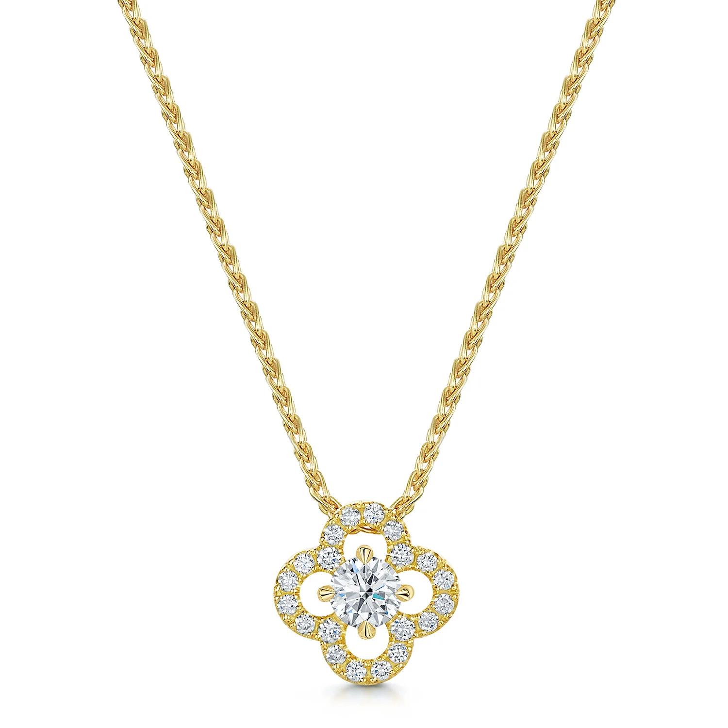 18ct Yellow Gold Round Brilliant Cut Diamond Flower Cluster Pendant