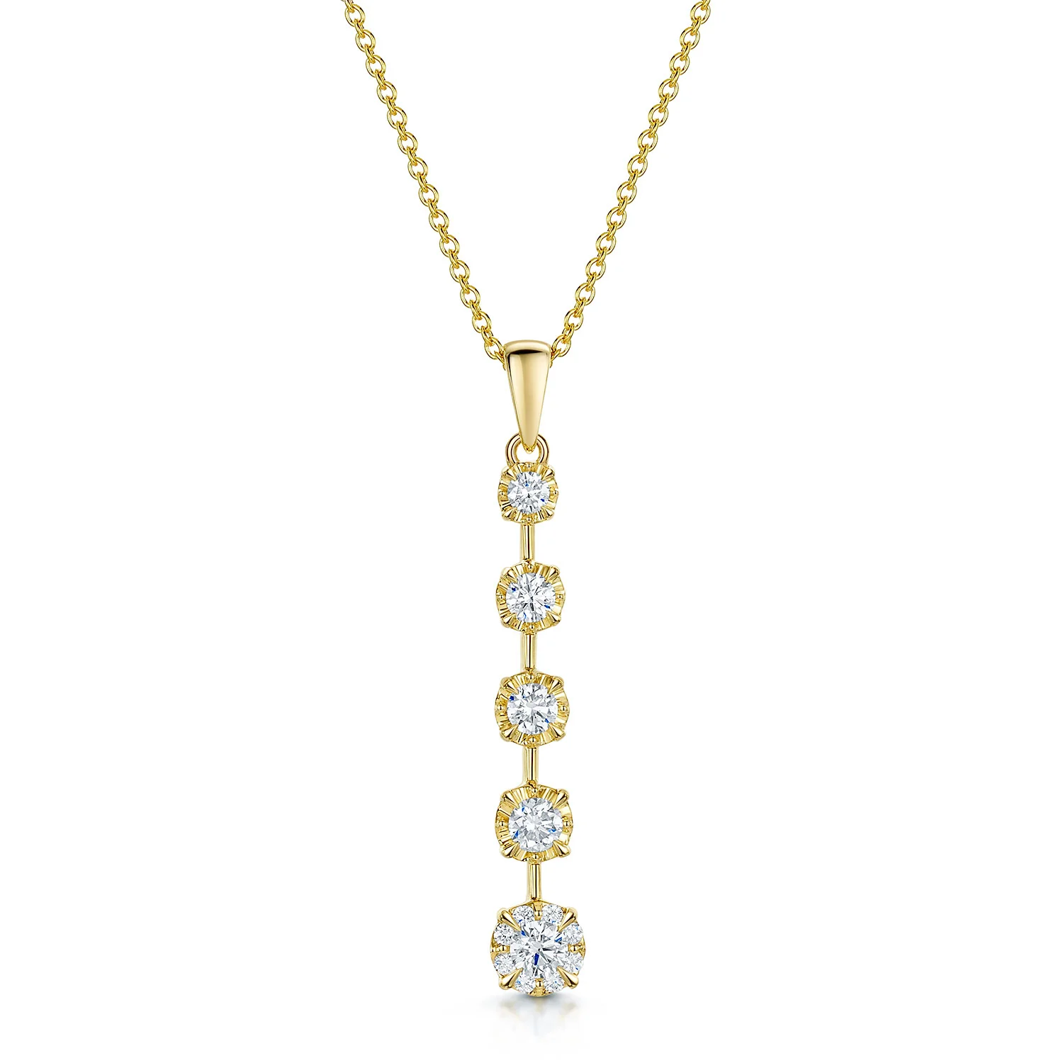 18ct Yellow Gold Round Brilliant Cut Diamond Graduated Drop Pendant